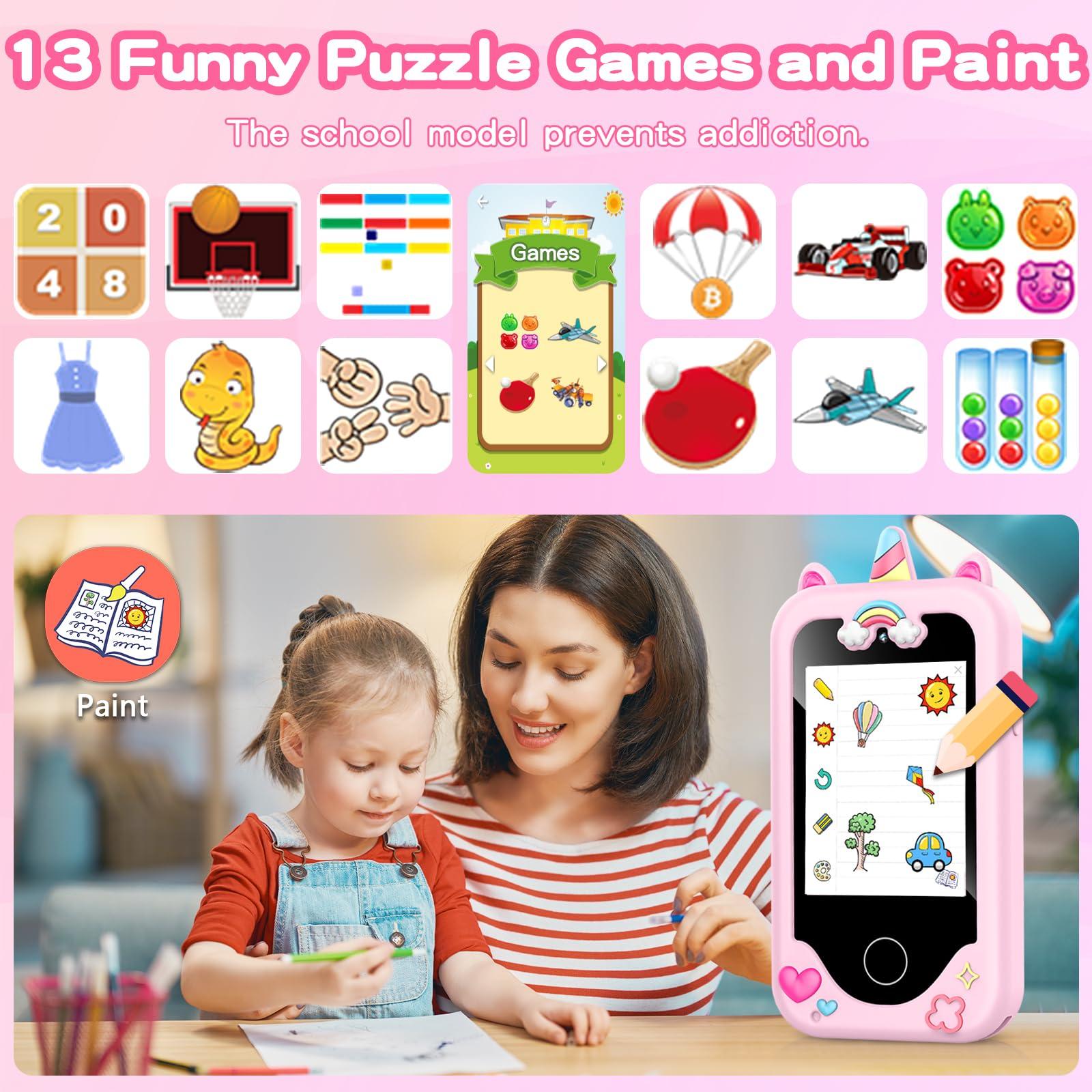 ASIUR ASIUR Kids Smart Phone for Girls Toddler Birthday for Boys 3 4 5 6 7 8 Years Old Pretend Play Working Cell Smartphone Learning Toys with Educational Games, MP3 Music Player(Pink)