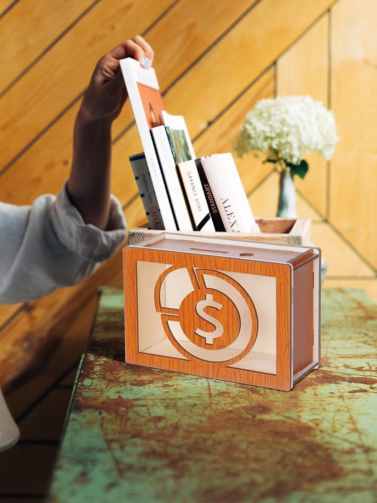 BLSYHDH BLSYHDH Wooden Savings Box, 2024 New Wooden Cash Saver Money Box Piggy Bank Pieces Counter Piggy Bank Money Box with Counter, Cash Vault Wood Money Box with Money Target and Numbers, Gift for Adults
