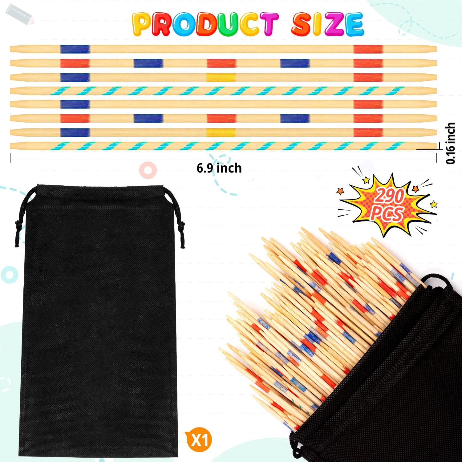 CLESDF CLESDF Pick Up Sticks for Kids, 290pcs Classic Wooden Pickup Sticks Game Toys with 1 Black Bag for Family Fun Game Gift