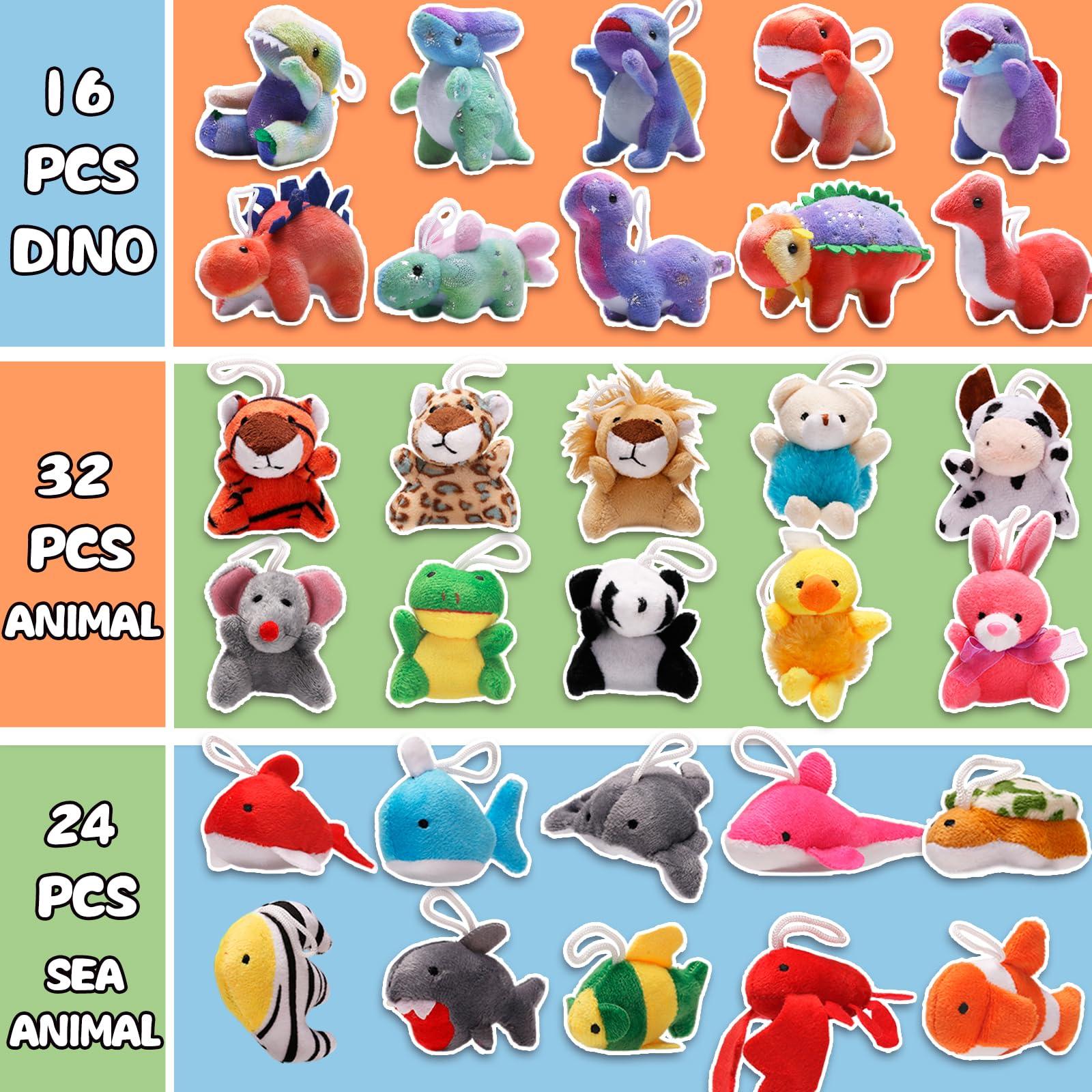 Uzoxlsn 72 Pack Mini Stuffed Animal, Assorted Plush Toy (Dinosaur, Zoo, Ocean), Party Favors for Kid, Perfect for Claw Machine Filler, Goody Bag Stuffers, Keychain, Carnival Prizes, Classroom Reward Gift Bulk