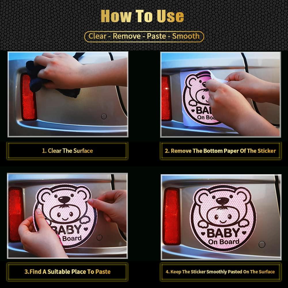 Dreothy Dreothy 2pcs Baby on Board Reflective Sticker for Cars Funny Baby Safety Warning Sign Car Stickers and Decals Waterproof Vinyl Stickers for Auto Bumper Window Decals 5.9x6.88 inch(Pink)