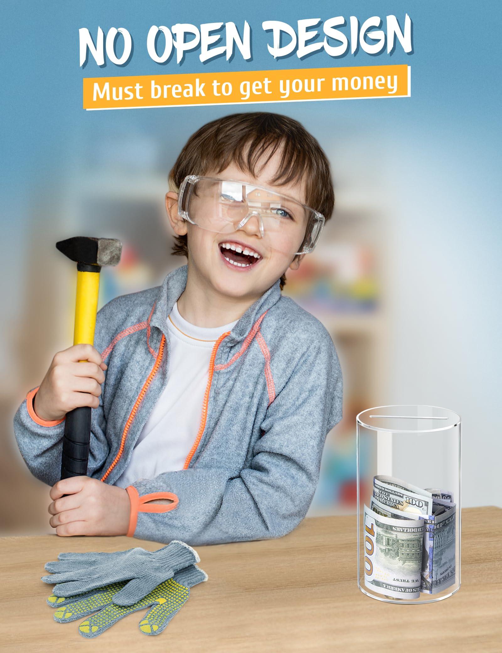 Kypeeka Kypeeka Clear Acrylic Piggy Bank for Kids, Small Clear Money Saving Jar Must Break to Open, Unopenable Piggy Bank for Cash Coins (6\" H 3.5\" Diameter)