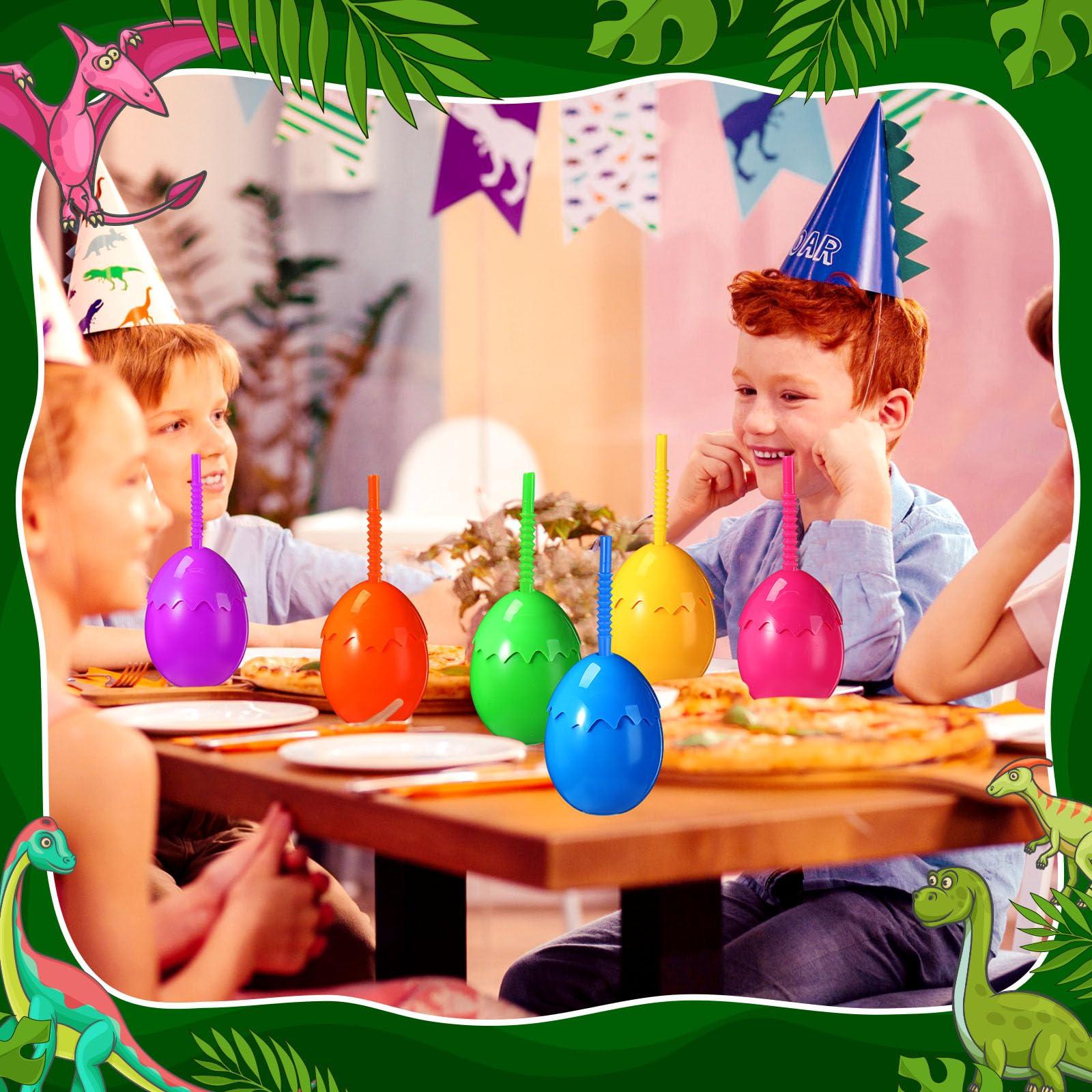 SiliFine SiliFine Kids Dinosaur Party Cups Bulk with Lids and Straws,10 oz Egg Dinosaur Cups Favor Gift for Dino Birthday Party Safari Jungle Decorations Supplies for Boys Girls(Cute Style)