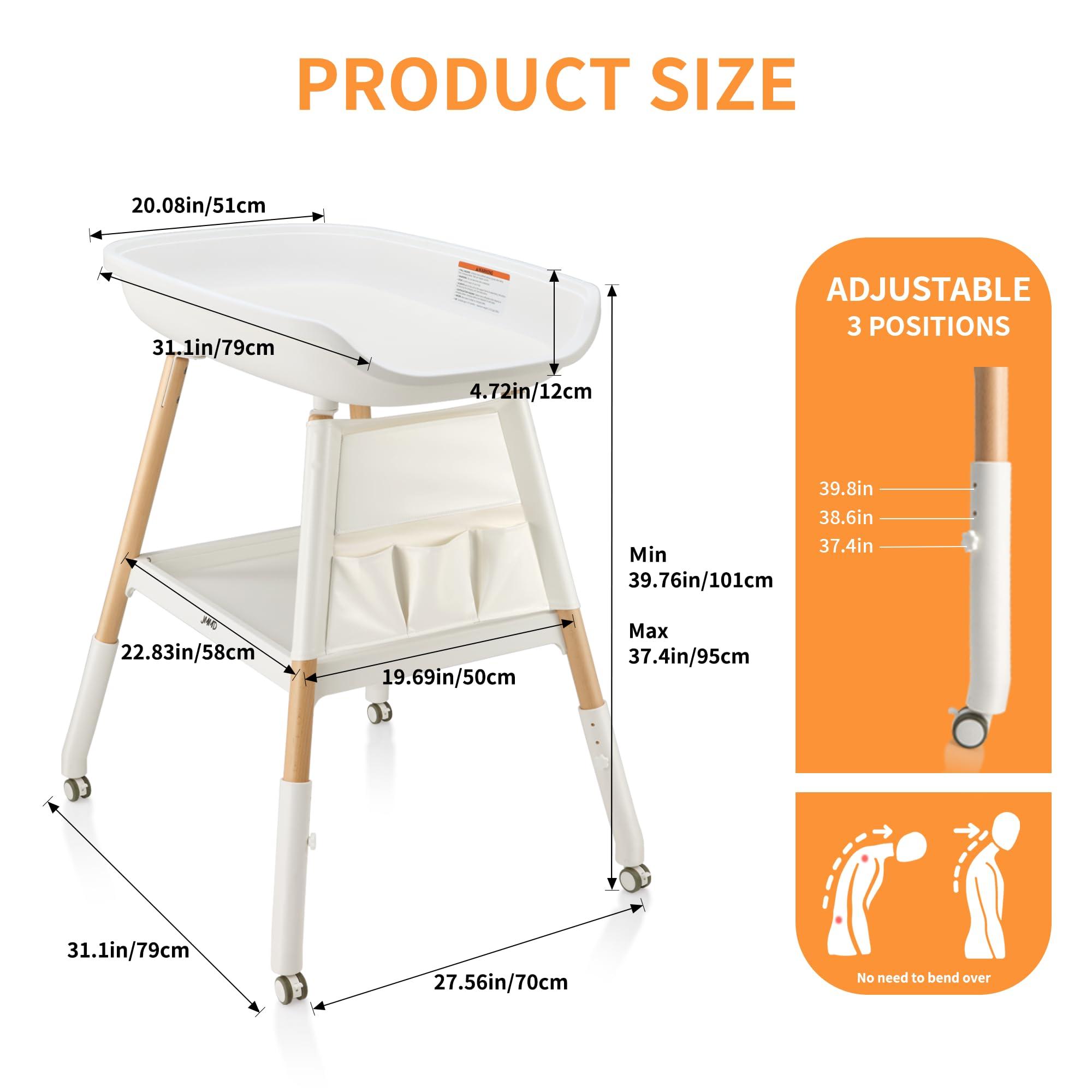 JMMD JMMD Baby Changing Table, Changing Station for Nursery, Adjustable Height Diaper Station with Waterproof Changing Pad and Storage for Baby 0-5 Months, White