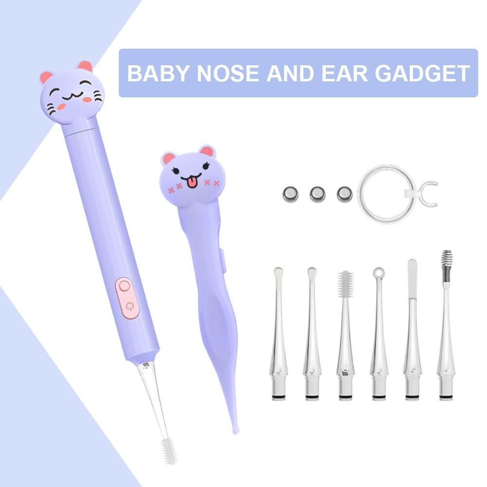 CSGTSWGS 2 Pack Baby Nose and Ear Cleaner, Nasal Booger and Ear Wax Removal Tool Nose Cleaner Tweezers with Light for Newborns Infants Adult Safely Clean Baby's Boogers Ear Wax Baby Must Have Items(Purple)