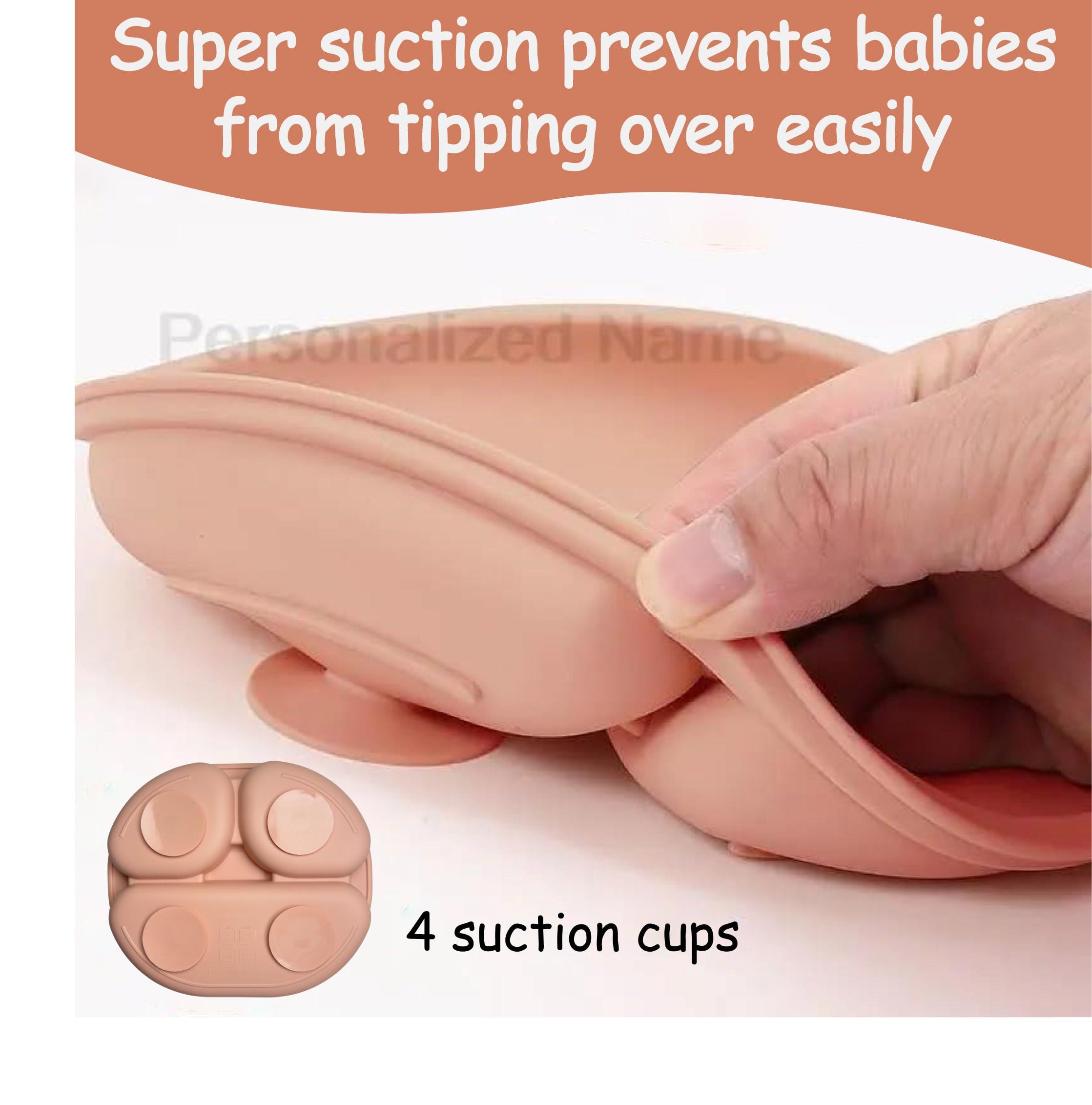 ToysCentral Basics Personalized Silicone Baby Weaning Set,Custom Weaning Set for Toddler,Baby Feeding SetSuction Plate Bowl Set, Self Feeding Spoons, Bib, Cup, Baby Led Weaning Supplies (Brown)