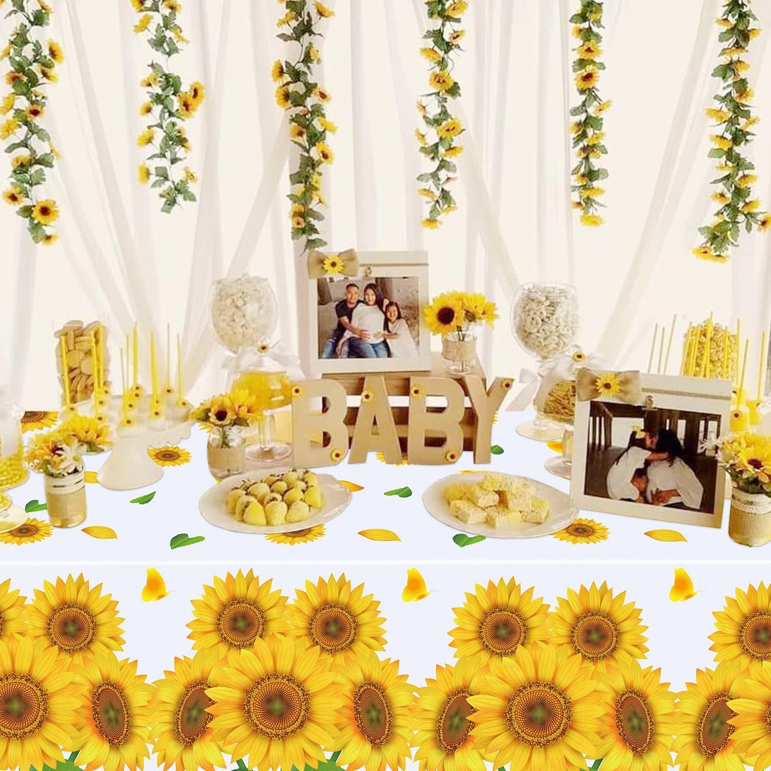Dvaorc 4 Pack Sunflower Tablecloth 51 x 86 Inch Plastic Rustic Sunflower Tablecloth Sunflower Party Tablecloth Sunflower Birthday Party Table Cloth Sunflower Table Covers for Indoor Outdoor Party Decorations
