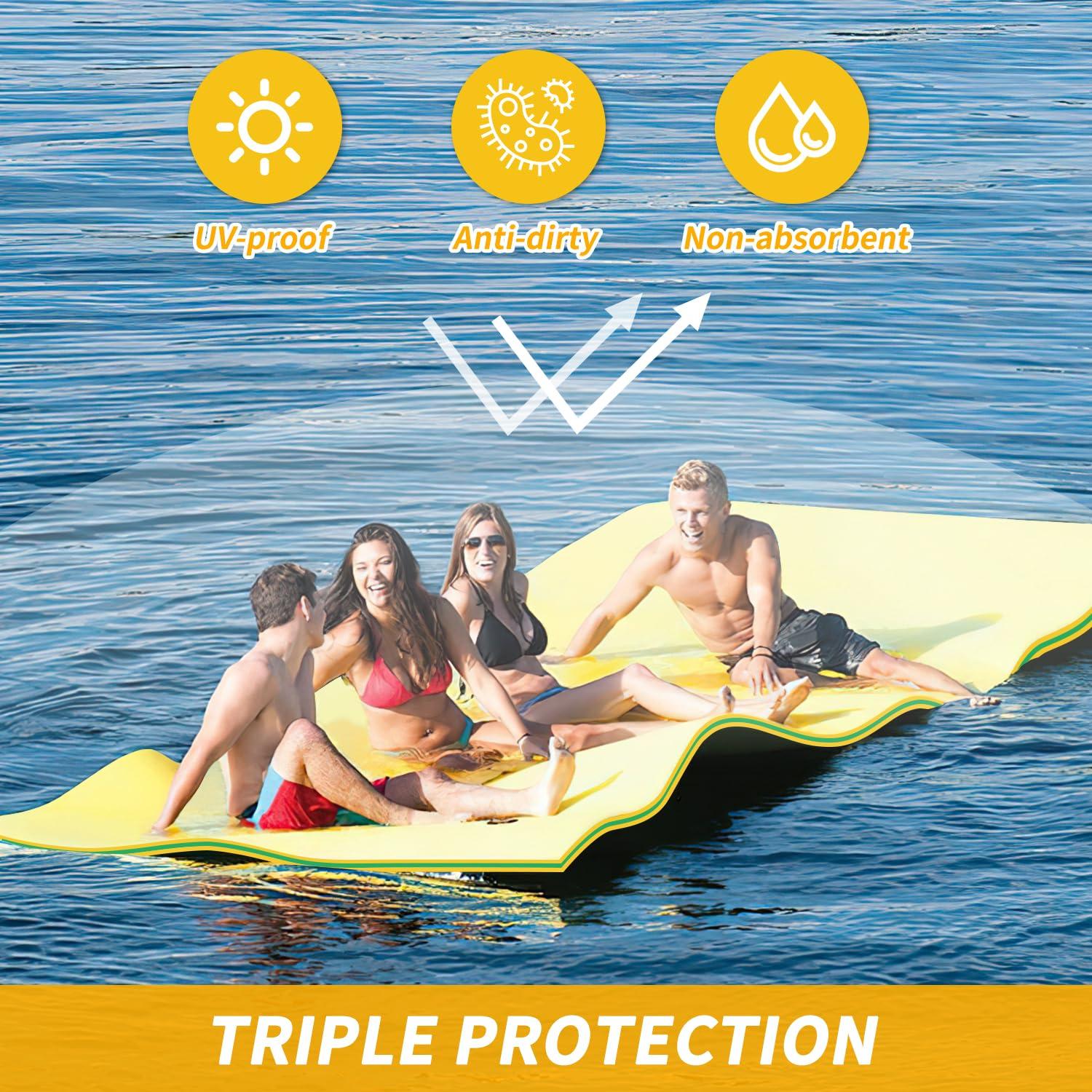 GUINGFUN GUINGFUN 9/12/18FT 3-Layer Lily Pad Floating Mat, Double-Sided Use Floating Water Mat, Floating Mat for Lake, Water Mat Suitable for Adult and Children(12FT Yellow)