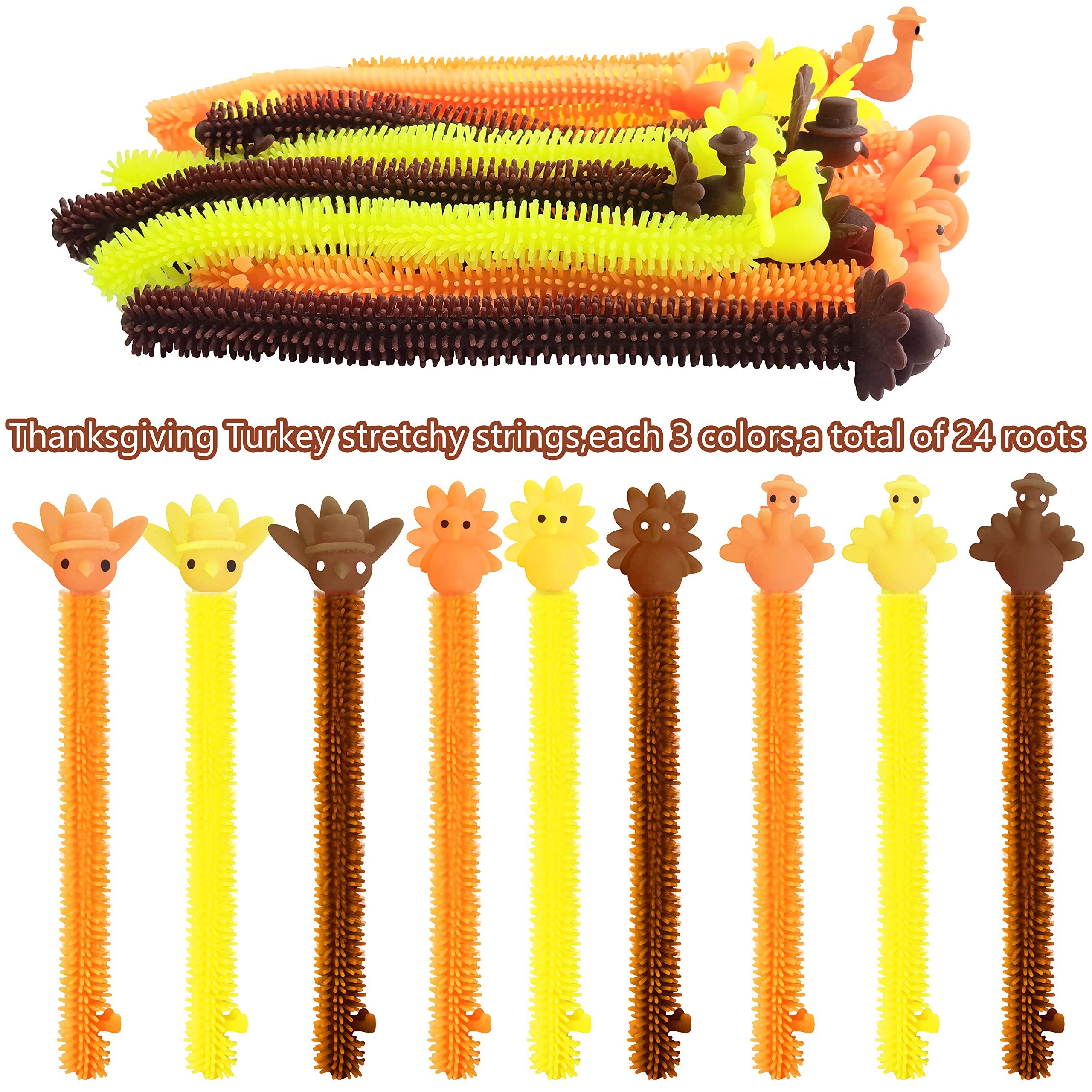 Cherislpy Cherislpy 24 Pack Fall Decor Sensory Toys Turkey Stretchy Strings for Kids Students Stress Relief and Anti-Anxiety Toys Assortment Thanksgiving Party Favors (Thanksgiving)