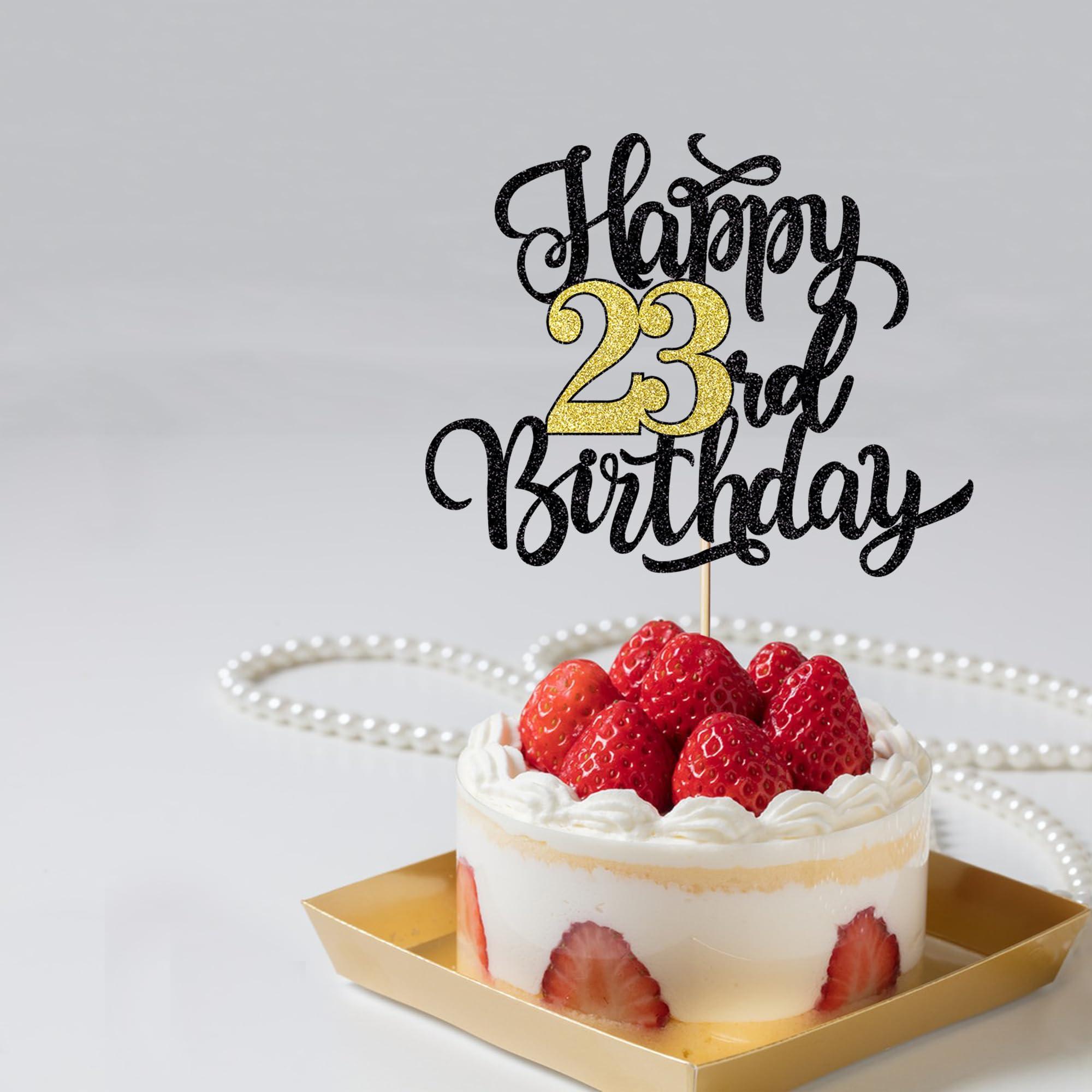 Leetaivie Leetaivie Happy 23rd Birthday Cake Topper, Black Gold Glitter Birthday Cake Topper, 23rd Anniversary/ 23rd Birthday Party Decoration Supplies