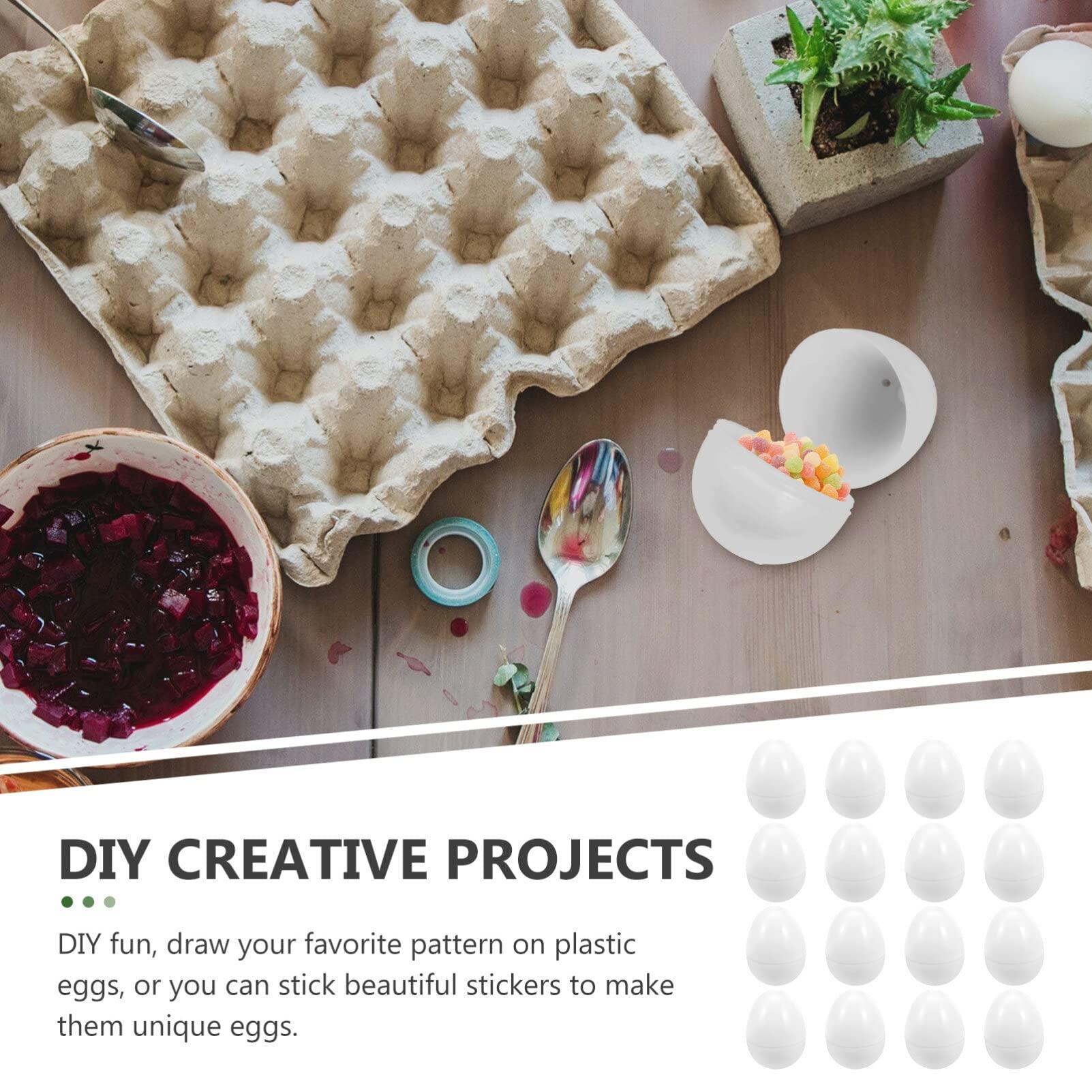 IMIKEYA IMIKEYA White Plastic Easter Egg, 16pcs Blank Fillable Eggs Detachable Empty Diy Easter Eggs Paintable Artificial Fake Eggs Diy Painting Kit for Easter Hunt Basket Filler