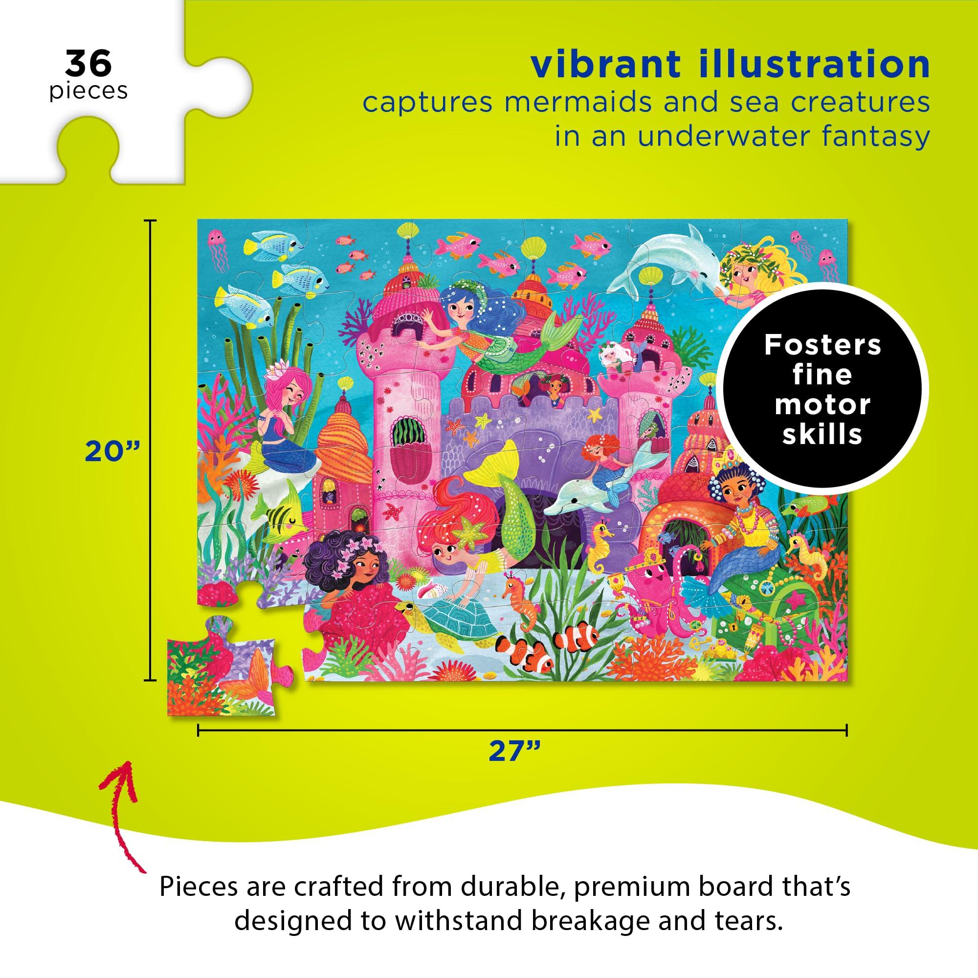 Crocodile Creek Crocodile Creek 36-Piece Jigsaw Floor Puzzle - Fun Floor Puzzles for Kids Ages 3-5 - Heavy-Duty Shaped Box for Storage - Mermaid Palace - 27\" W x 20\" H Finished