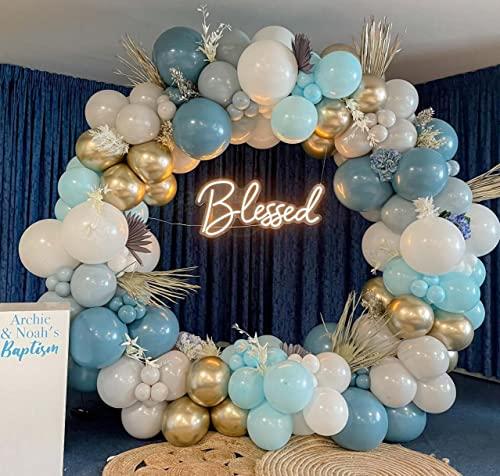 GIHOO Dusty Blue Balloon Garland Arch Kit 165pcs White Sand Pastel Macaron Blue Ocean Blue Chrome Gold Balloon Boho Baby Shower Wedding Boy Birthday Decoration