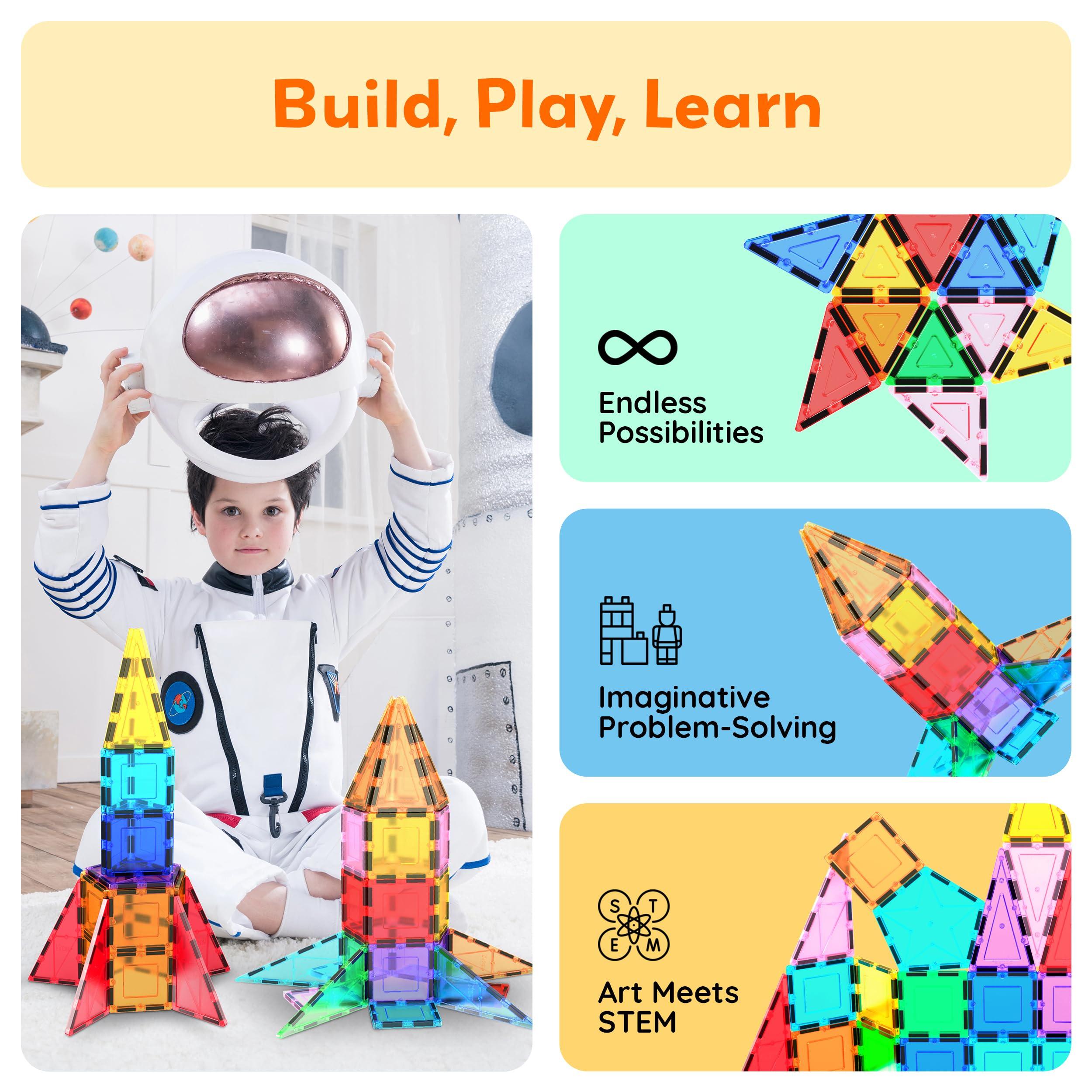 PicassoTiles PicassoTiles Magnetic Building Block Rocket Booster Theme Set Magnet Construction Toy Educational Kit Engineering STEM Learning Playset Child Brain Development Stacking Blocks Playboard PT32