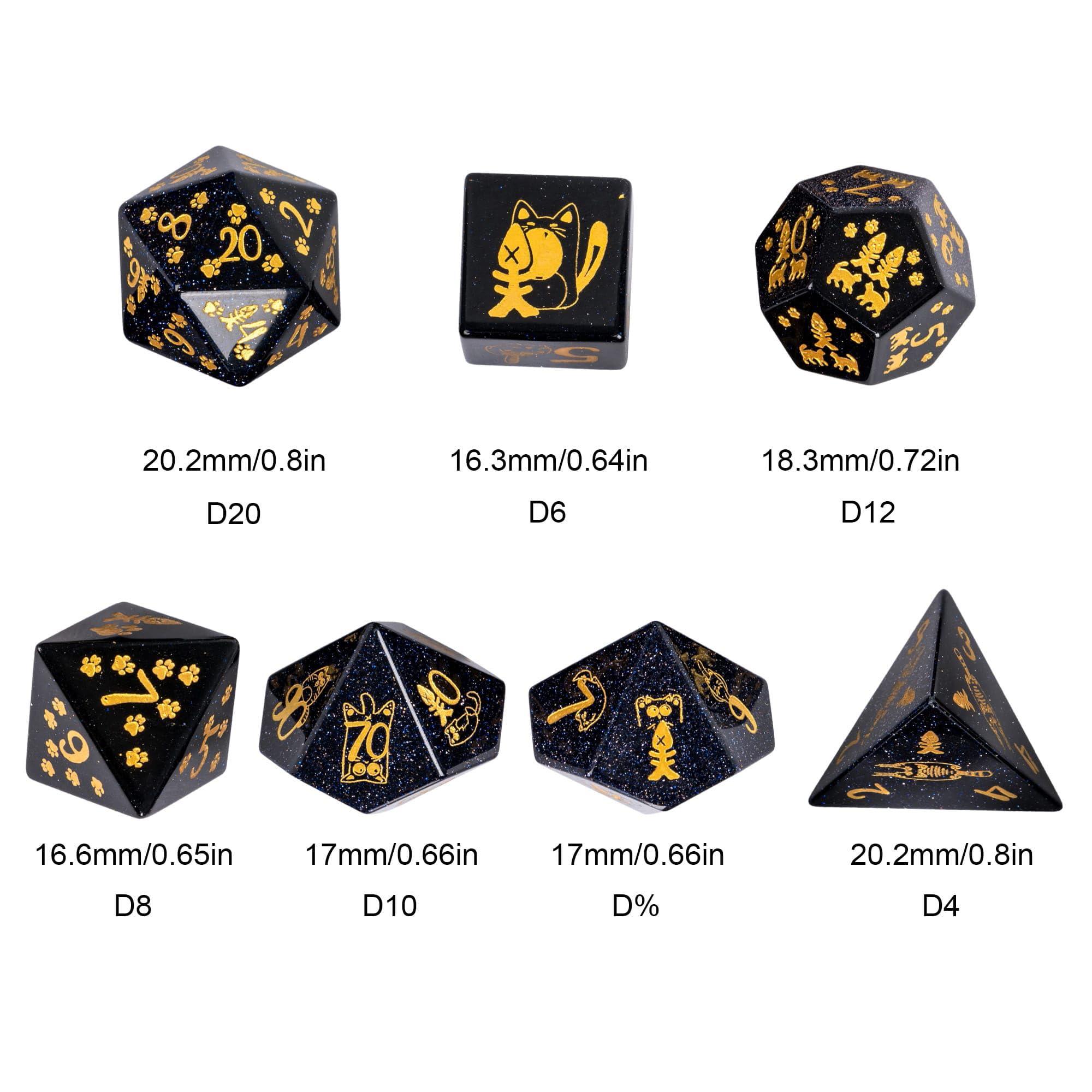 UDIXI UDIXI Gemstone DND Dice Set Blue Sandstone Dice with Cute Cat Pattern, Stone Dice for Dungeons and Dragons Tabletop Game