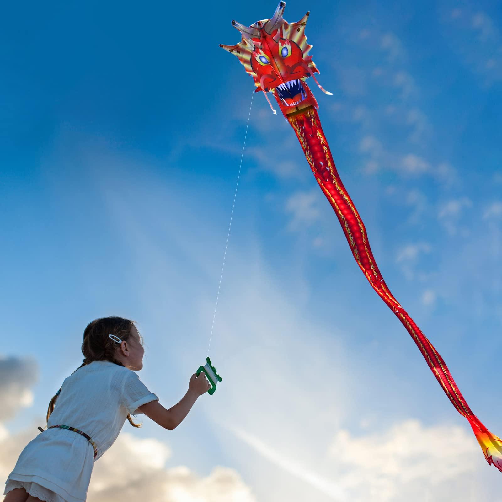 HENGDA KITE HENGDA KITE-Upgrade Classical Dragon Kite Stereoscopic Dragon Kites for Kids & Adults Easy to Fly for Beginner Easter 55inch x 62inch Single Line with Tail