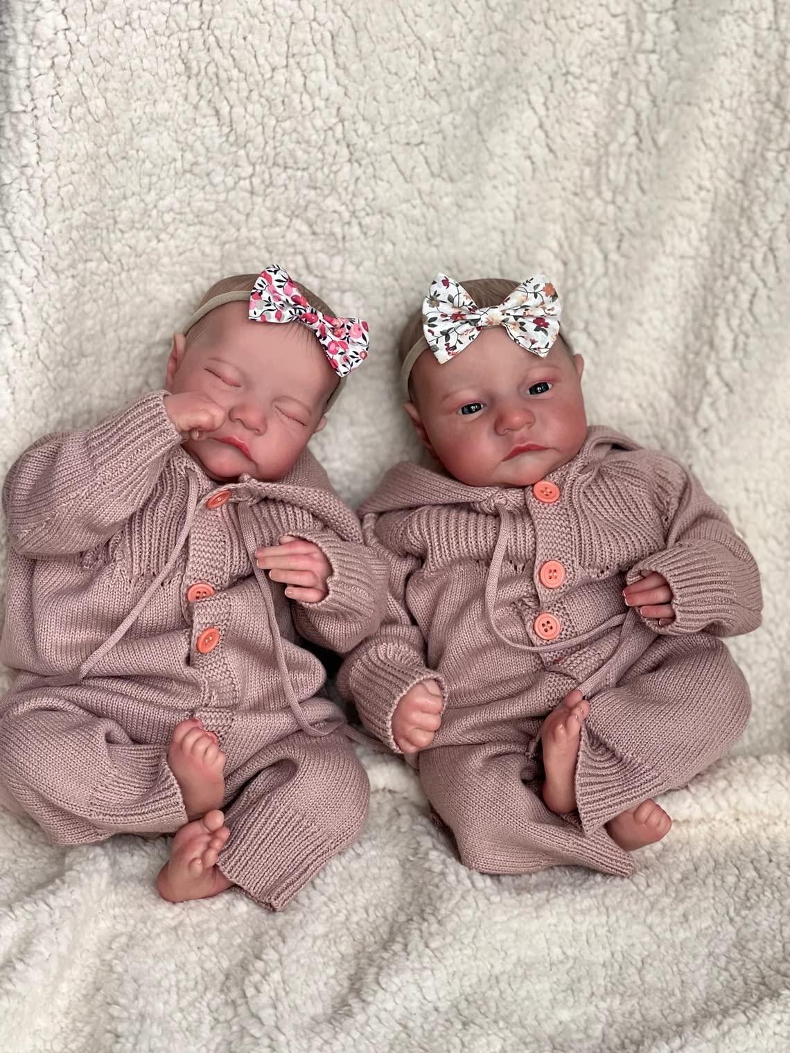 iCradle iCradle Reborn Baby Dolls Twins 19 Inch Newborn Baby Dolls Silicone Doll Boy and Girl Toy Accessories Gift for Collection & Kids Age 3+