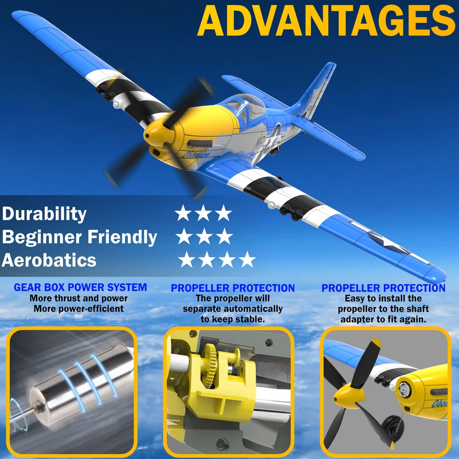 LEAMBE LEAMBE RC Plane 4 Channel Remote Control Airplane with 3 Modes - Ready to Fly Upgrade P51 Mustang RC Airplane for Beginners Adult with Xpilot Stabilization System & One Key Aerobatic