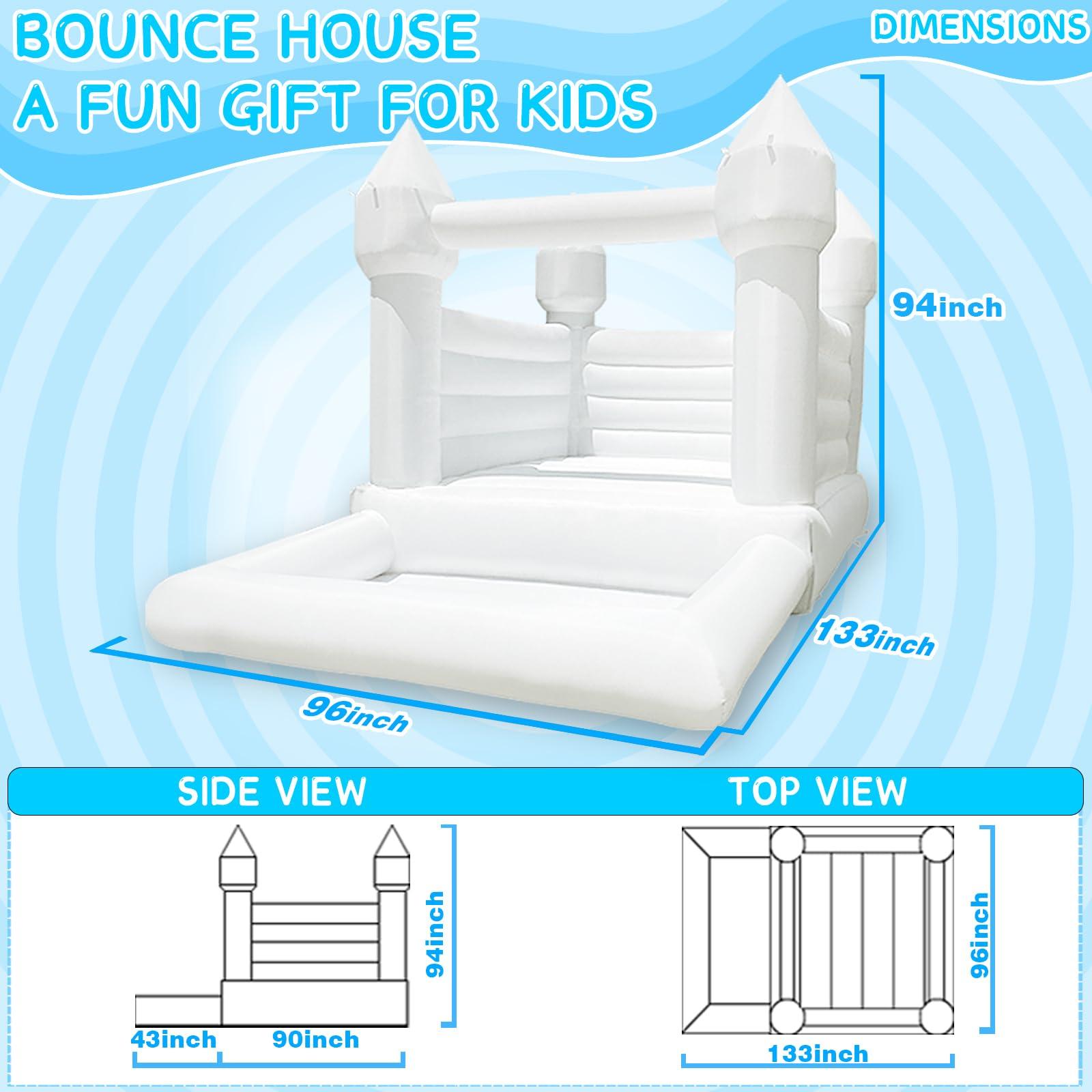 Connsann White Bounce House with Ball Pit 120x96x96 inch ASTM Certified White Bouncy Castle for Memorable Birthday Parties & Event (White, 11x8x7.8FT)