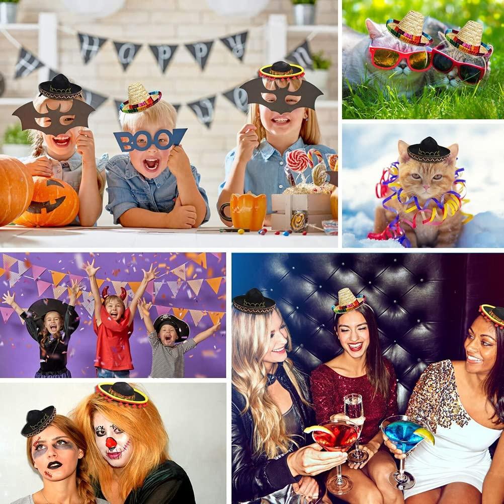 zuoshini Cinco de Mayo Fiesta Sombrero Mexican Party Decorations, 3 Pieces Sombrero Hats Mini Mexican Party Hat with Headband for Kids Boys Girls Adults