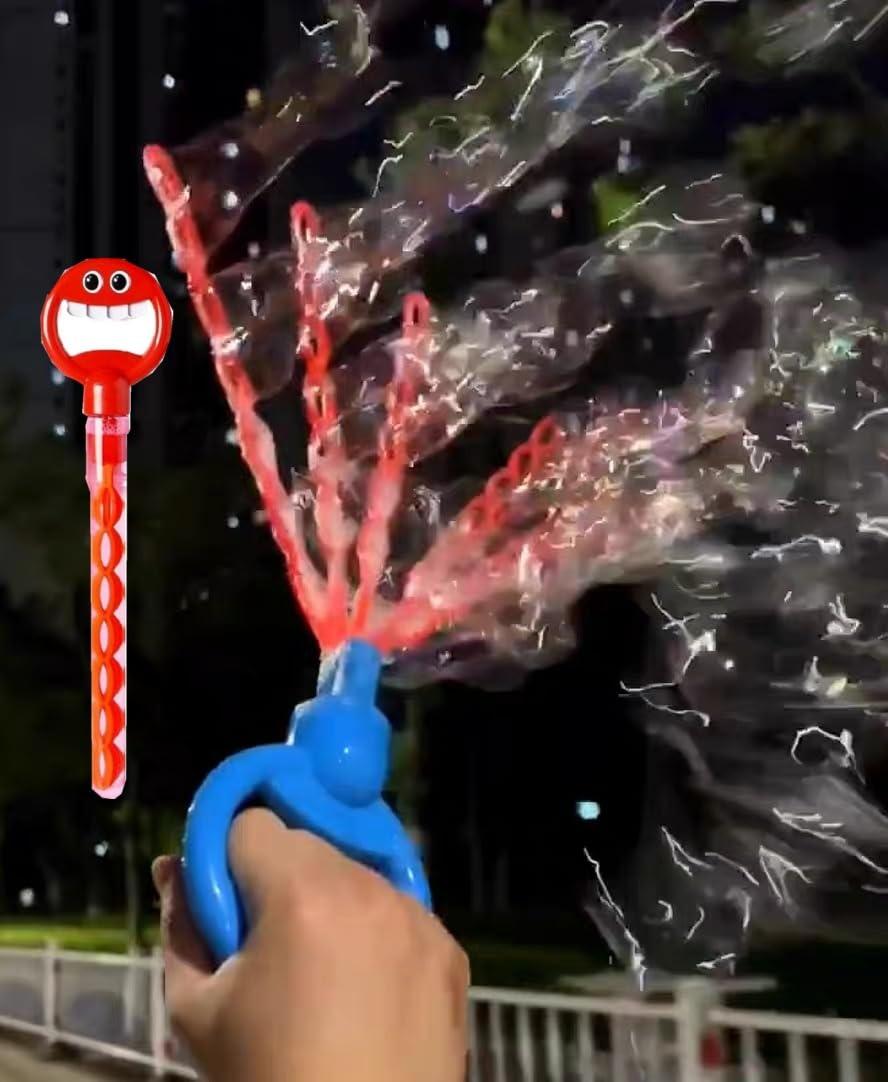 RUMILK 32 Hole Face Bubble Stick with Bubbles Refill,Five Claw 32 Hole Bubble Toy,5-Claw Bubble Wands, 32 Hole Handheld Bubble Stick Garden Toy,Bubble Machine for Summer Toy (Red-1)
