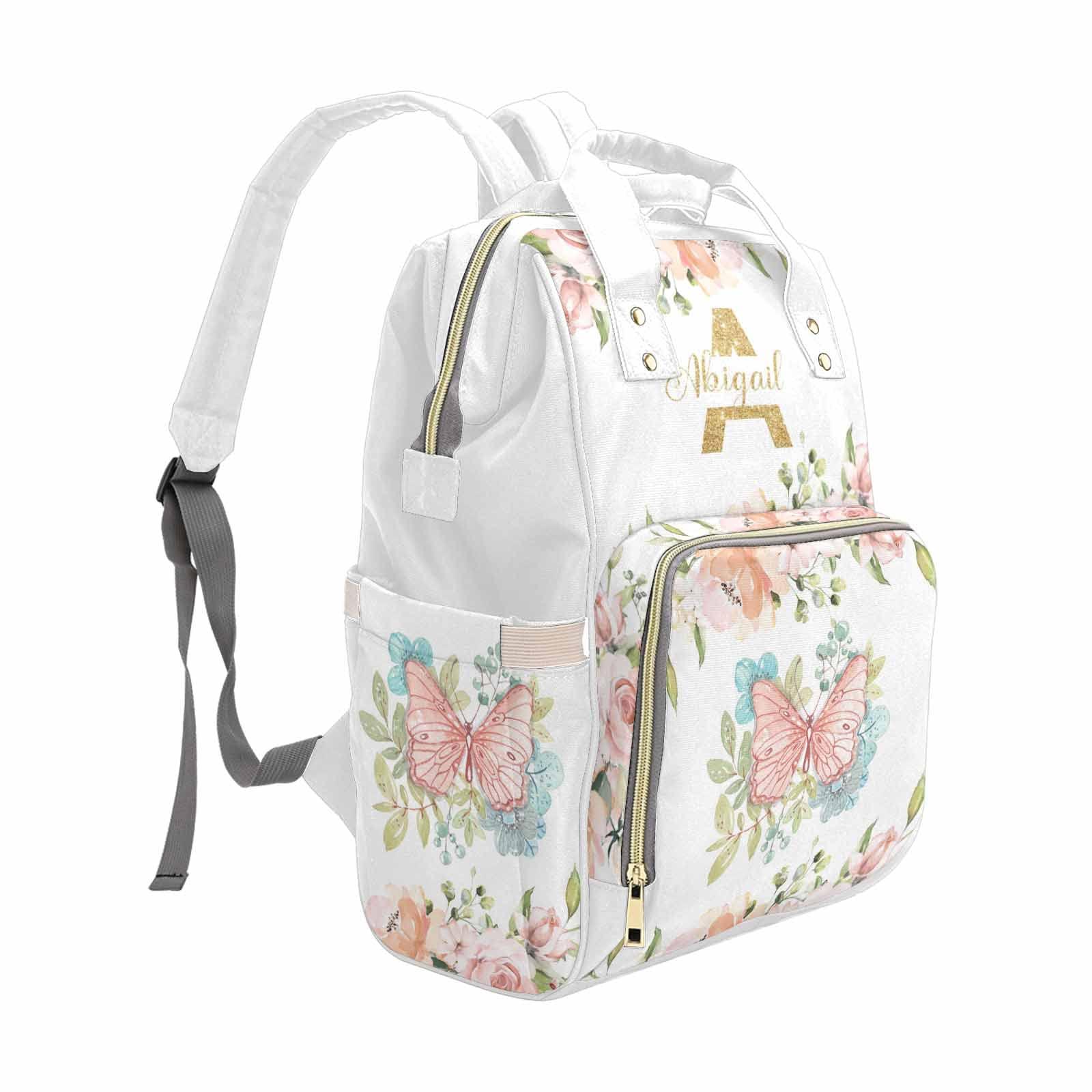 M YESCUSTOM M YESCUSTOM Custom Personalized Diaper Bag Backpack with Name Letter Waterproof Nappy Travel Daypack for Mom Gifts Butterfly & Flower Design