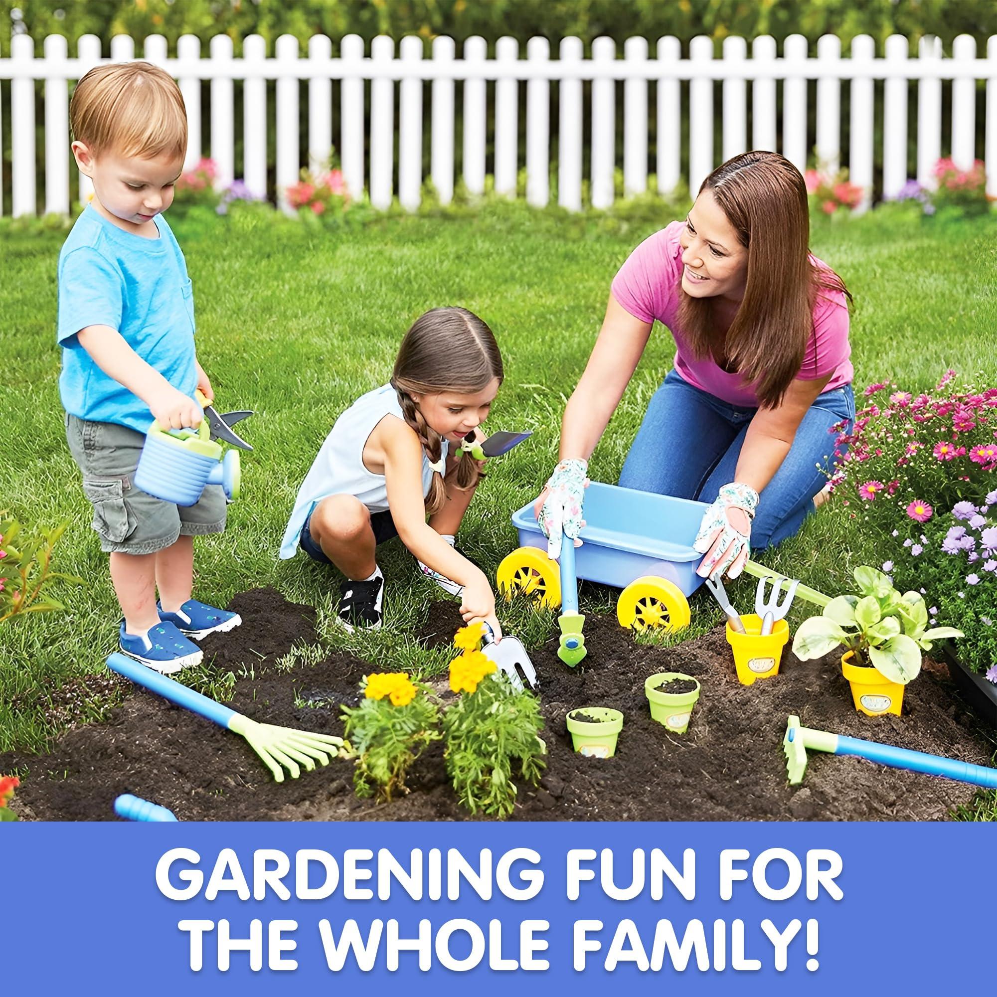 Liberty Imports Liberty Imports Pull Along Garden Wagon and Gardening Tools Toy Play Set for Toddlers, Kids with Outdoor Tools, Plant Pots, Accessories