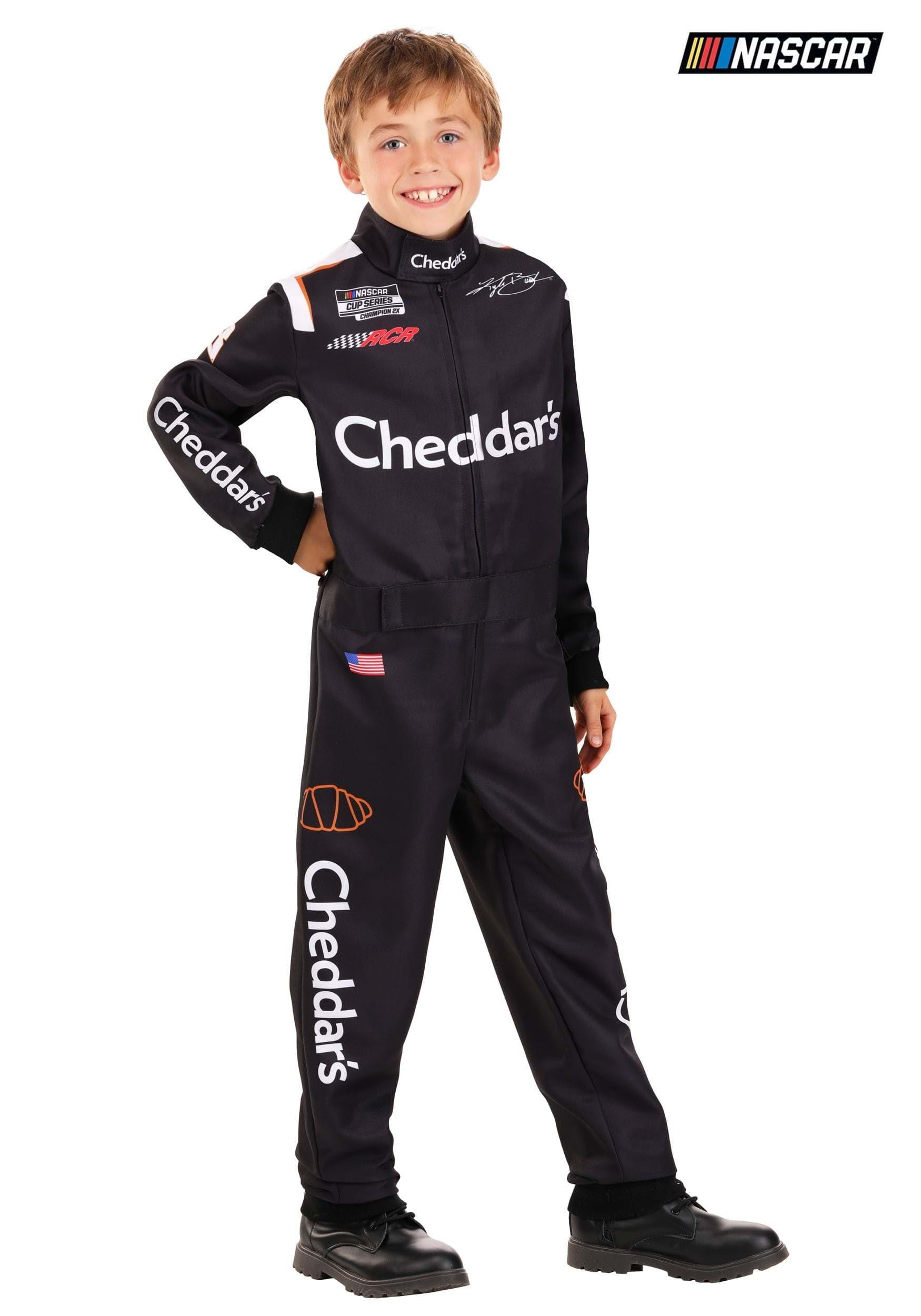 Fun Costumes Boy\'s Official NASCAR Kyle Busch Cheddars Uniform - Kids Racing Jumpsuit Costume | Ideal for Halloween Small