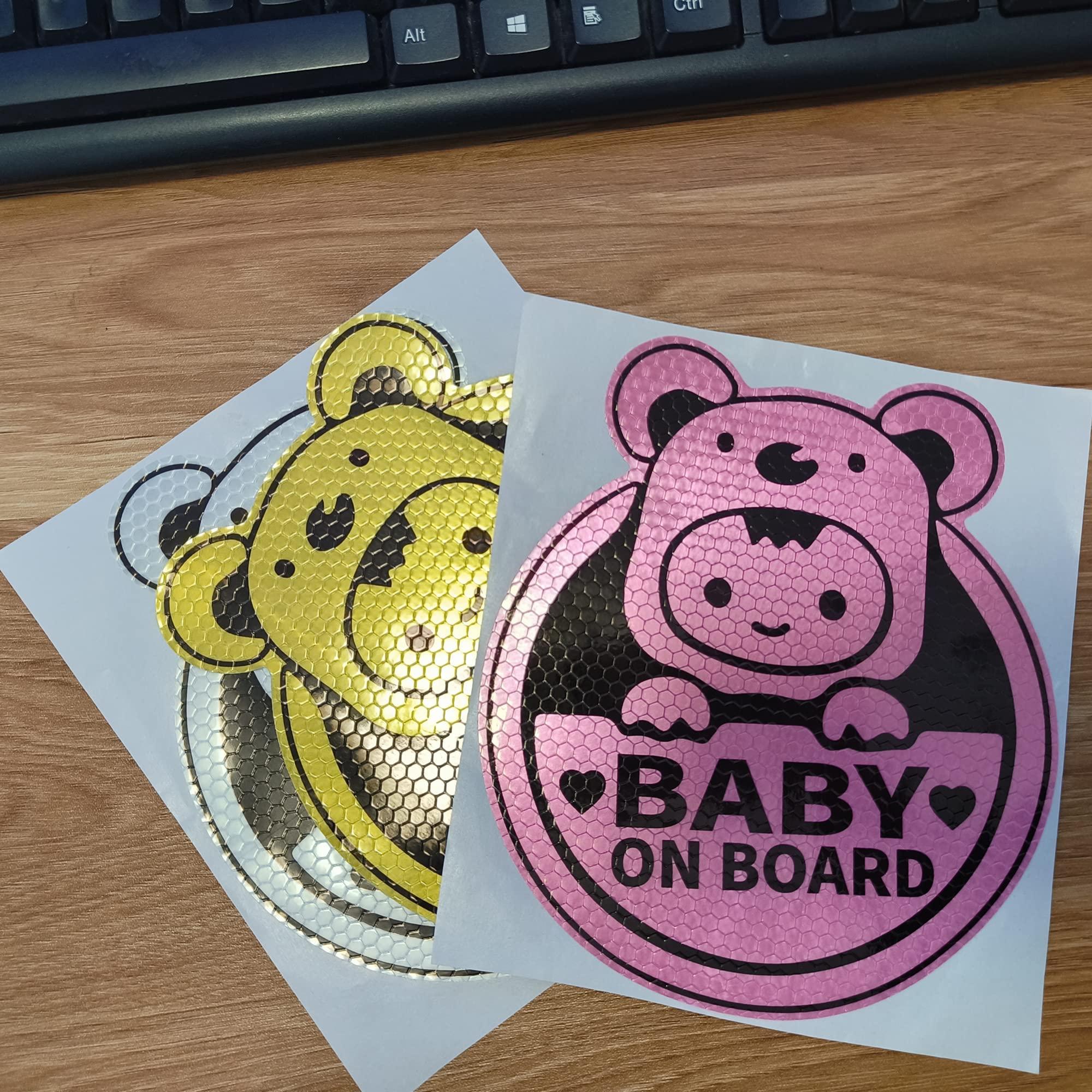 Dreothy Dreothy 2pcs Baby on Board Reflective Sticker for Cars Funny Baby Safety Warning Sign Car Stickers and Decals Waterproof Vinyl Stickers for Auto Bumper Window Decals 5.9x6.88 inch(Pink)