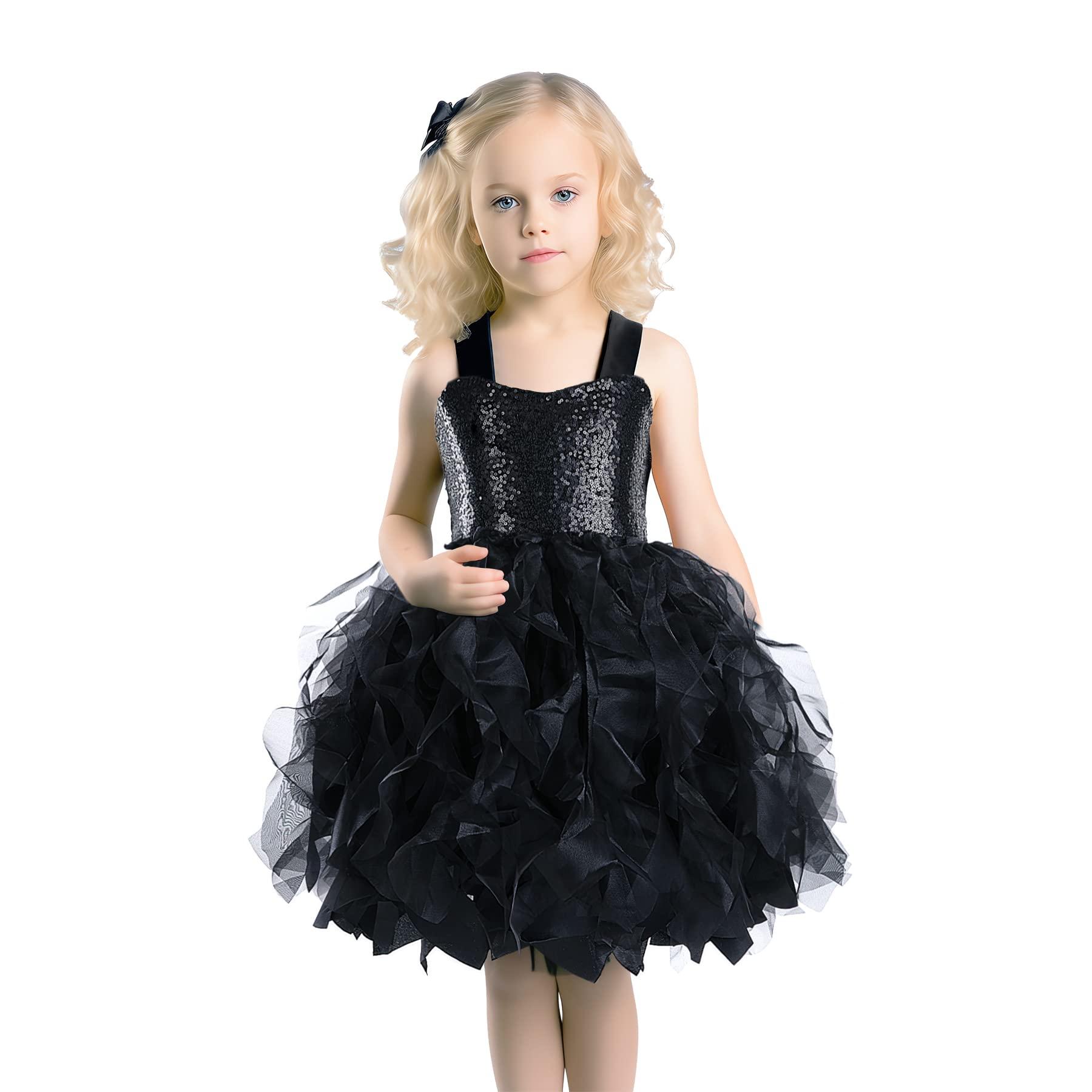 Besutolife Black Tutu Dress for Girls Sequin Tulle Dress for Birthday Party Wedding Dancing 6T