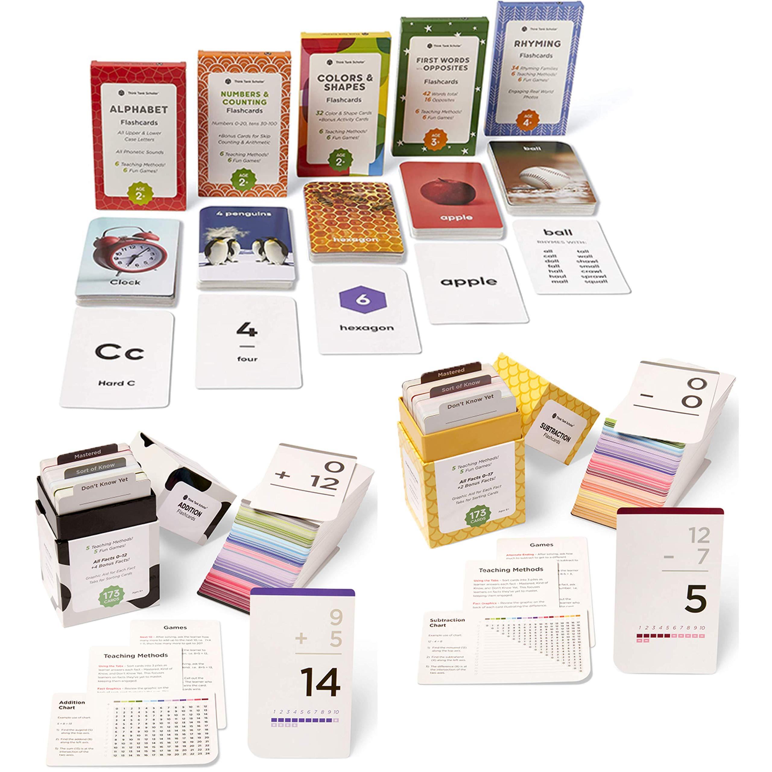 Think Tank Scholar Think Tank Scholar Preschool & Early Math Learning Bundle | Alphabet, Numbers & Counting, Colors & Shapes, First Words and & Opposites, Rhyming | Addition and Subtraction (All Facts Color Coded)