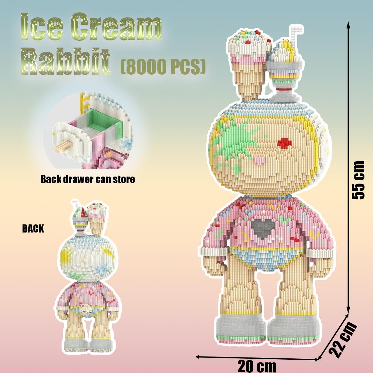 HONLANCH HONLANCH Animal Ice Cream Rabbit Micro Building Blocks Set8000PCS 55cm High Series Gift for Adults and Kids