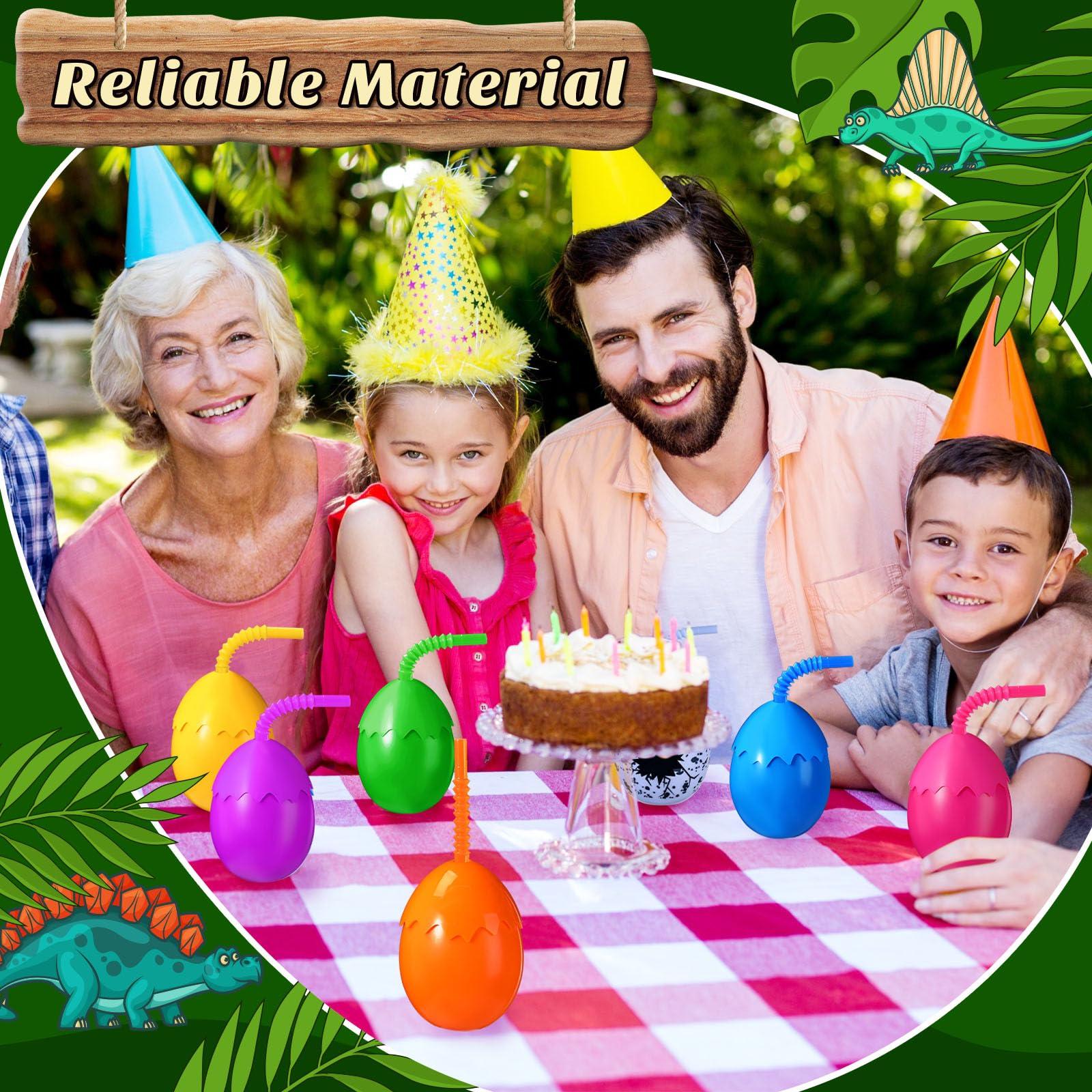 SiliFine SiliFine Kids Dinosaur Party Cups Bulk with Lids and Straws,10 oz Egg Dinosaur Cups Favor Gift for Dino Birthday Party Safari Jungle Decorations Supplies for Boys Girls(Cute Style)