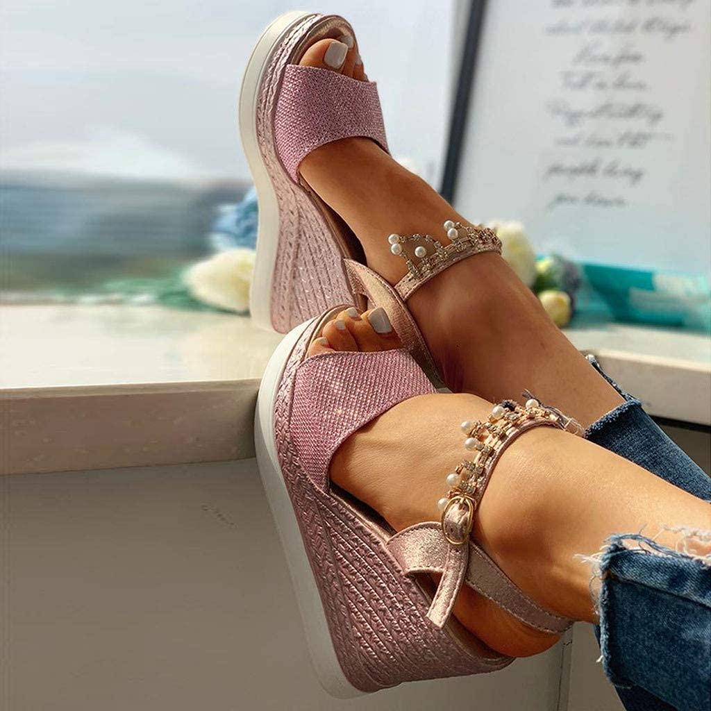 ZBYY ZBYY Women's Wedge Platform Sandal,Summer Dressy with Pearl Open Toe Platform Sandals Ankle Strap High Heels Sandals
