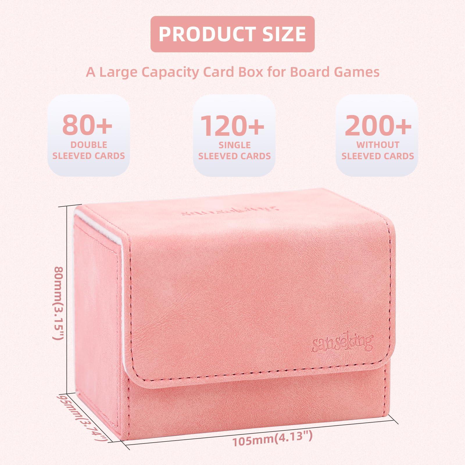Sanseking Sanseking Magic Card Deck Box for MTG Single Deck Card Box fits 100+ TCG Sleeved Cards Soft Leather Card Box Top Loading Card Boxes Magic Gift for MTG TCG CCG (Horizontal,Pink)