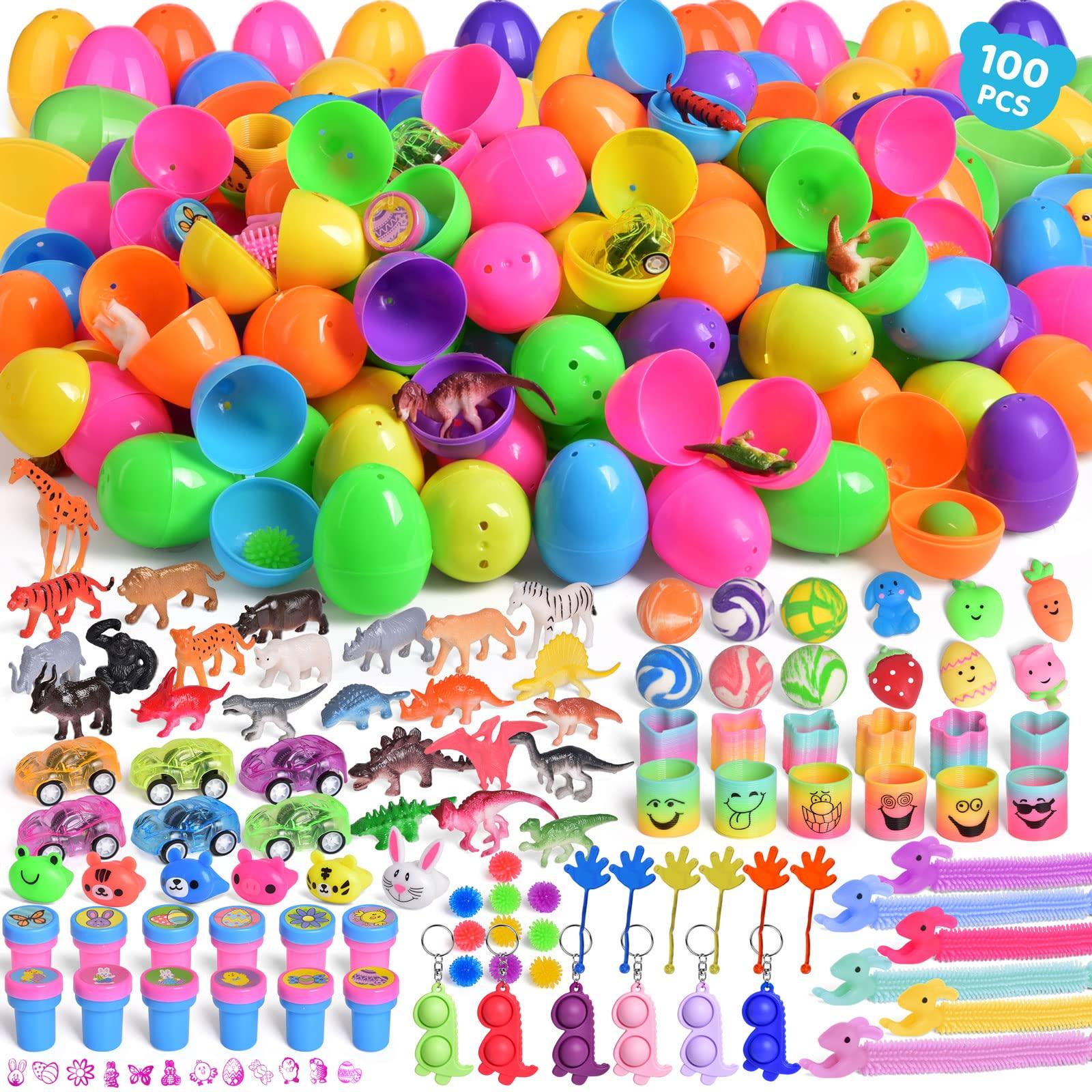 FUN LITTLE TOYS FUN LITTLE TOYS 100PCS Prefilled Easter Eggs with Toys Inside, Filled Plastic Easter Baskets Stuffers Fillers Easter Egg Hunt Prizes Classroom Easter Party Favor Gift for Kids