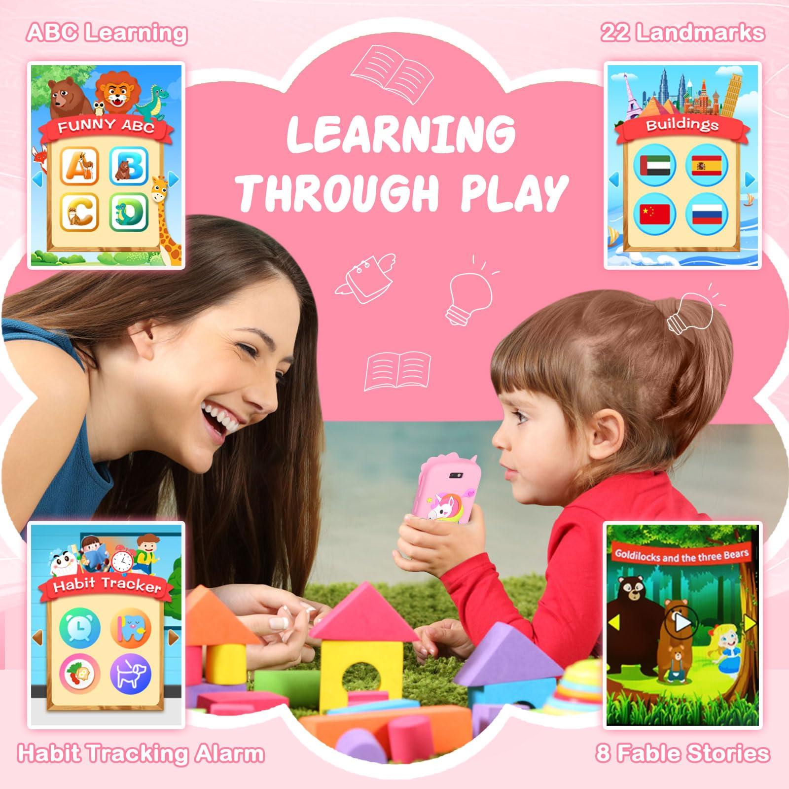 ele ELEOPTION Smart Phone for Kids Toys, Touchscreen Toy Phone for Girls Boys, Kids Phone with Games Interactive Learning Toys for 3 4 5 6 7 8 9 10 Year Old Christmas Birthday Gifts Pink