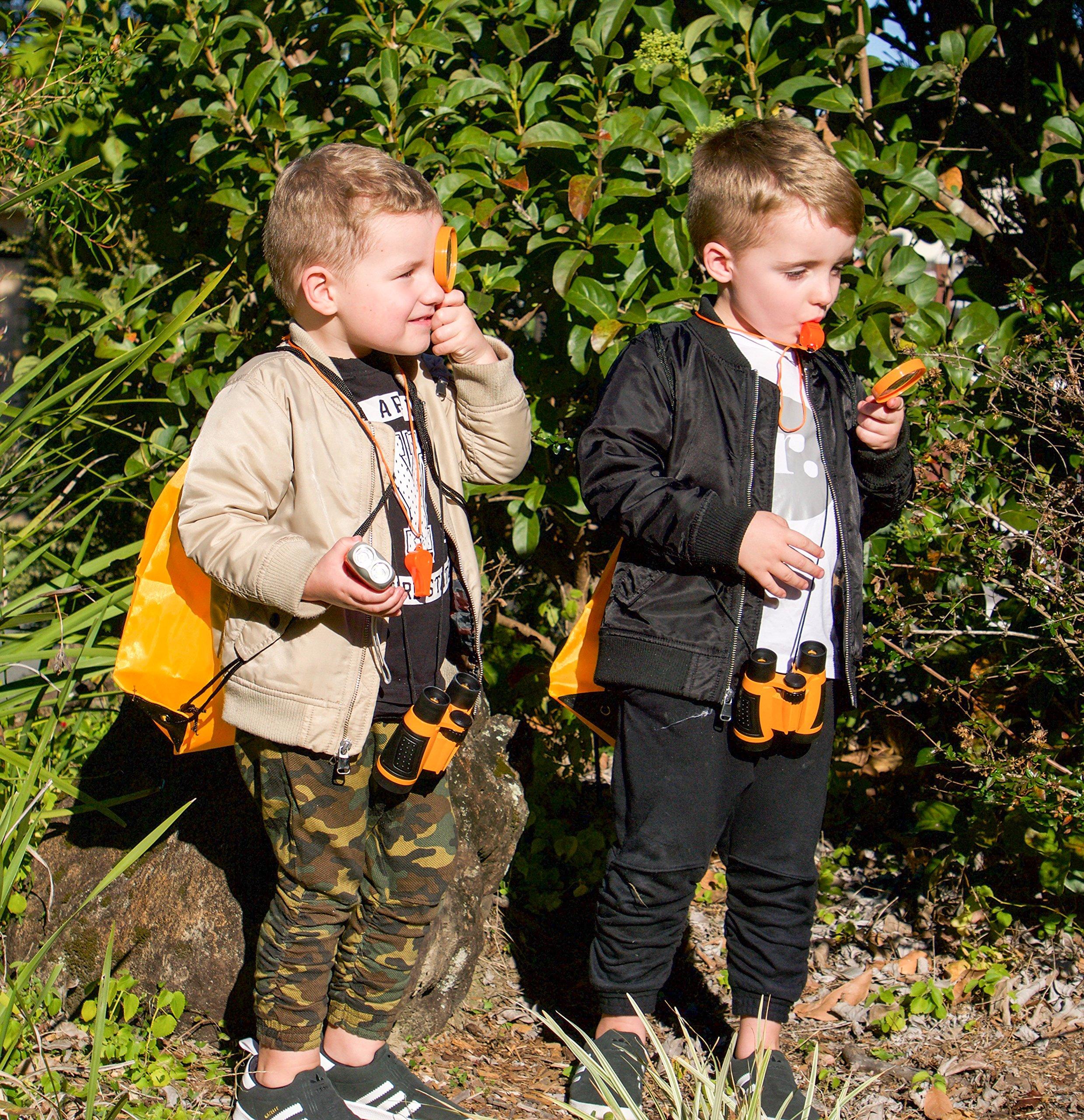 Kidz@Play Adventure Kidz - Outdoor Exploration Kit, Binoculars with Case, Flashlight, Compass, Whistle, Magnifying Glass, Backpack, Bundle (28 Items)