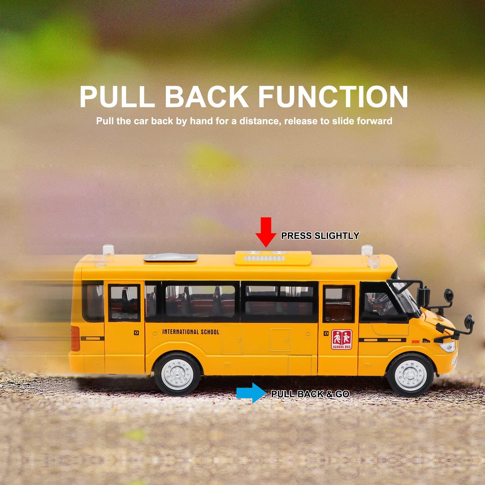 Ming You Ming You School Bus Toy for Toddlers - 9\" Die-cast Pull Back Cars with Sounds Lights and Openable Doors, School Bus Toys for Kids Ages 4-8