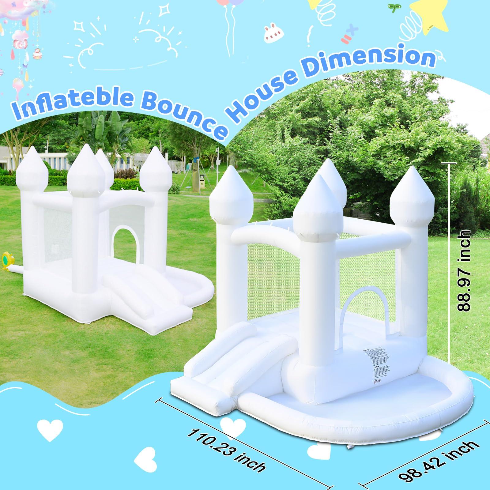FOOING FOOING White Bounce House, Inflatable Bounce House with Air Blower, Jumping Castle Bounce House with Ball Pit for Party, Wedding, Backyard Easy to Set Up, Safe for Family