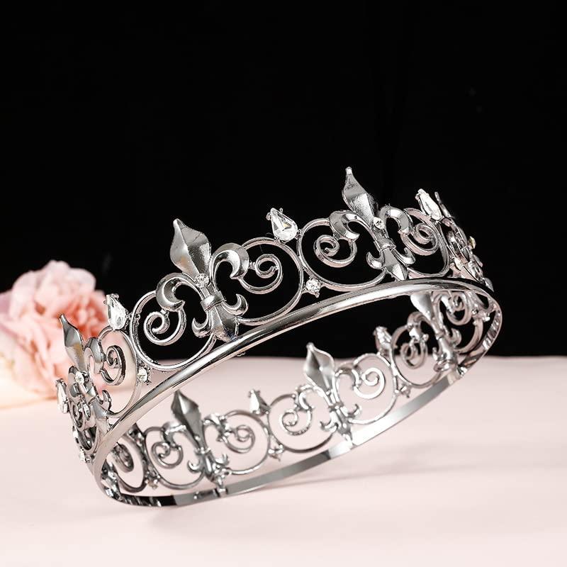 YOVECATHOU YOVECATHOU Royal Full King Crown Metal Crowns And Tiaras For Cosplay Homecoming Prom Party Decorations Wedding Birthday Gifts Men Black White