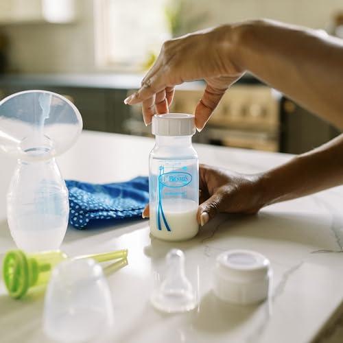 Dr. Brown\'s Dr. Brown's 100% Silicone One-Piece Breast Pump,Hands-Free Breast Milk Collector with Anti-Colic Options+ Baby Bottle (4 oz/120 mL),Level 1 Nipple,Travel Lid and Travel Bag