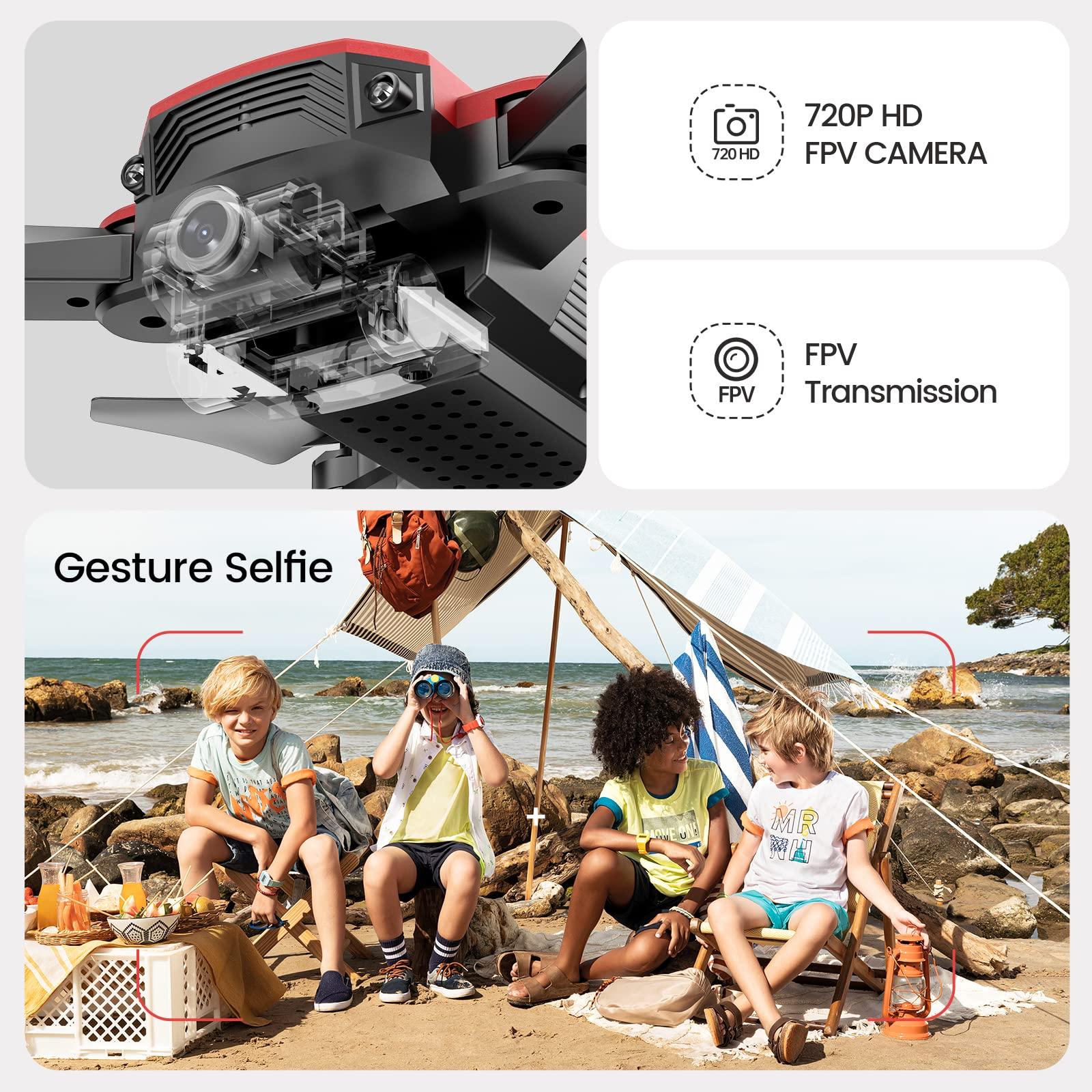 DEERC DEERC D20 Mini Drone for Kids with 720P HD FPV Camera Remote Control Toys Gifts for Boys Girls with Altitude Hold, Headless Mode, One Key Start Speed Adjustment, 3D Flips 2 Batteries, Red