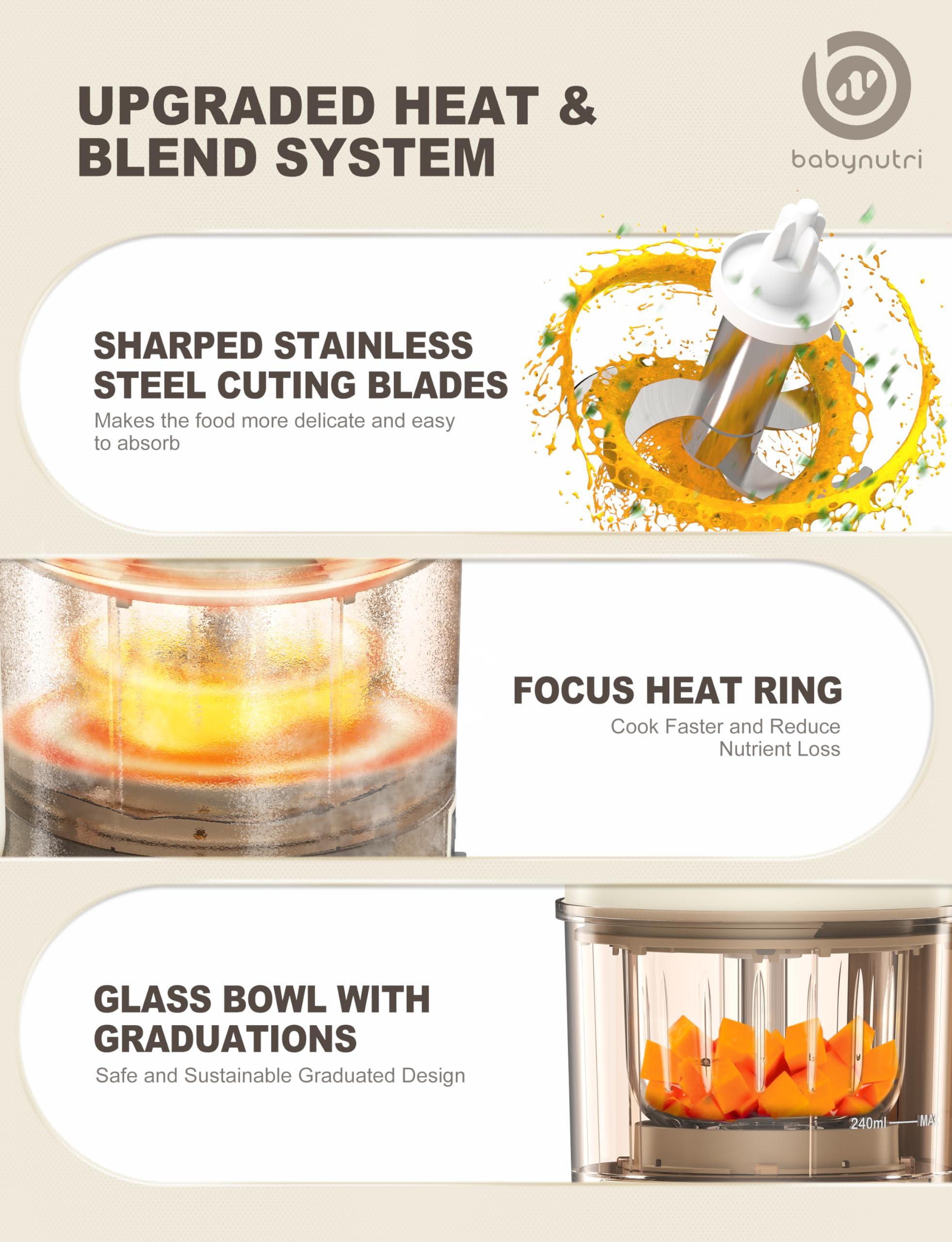 BABYNUTRI Babynutri Auto Baby Food Maker, Glass Baby Food Mills, Baby Blender & Steamer and Puree Maker with Auto Cooking, Easy Cleaning, Dishwasher Safe, Cook at Home, Touch Screen Control