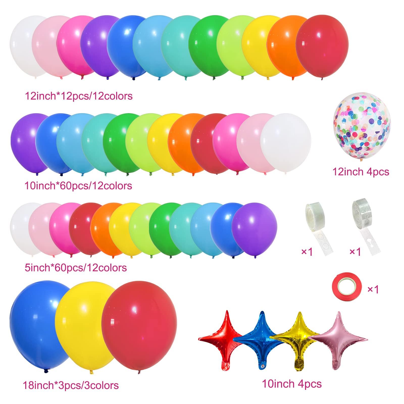PERPAOL PERPAOL 146pcs Rainbow Balloons Garland Arch Kit, 12 Assorted Multicolor Balloons for Birthday Color Party Anniversary Festival Carnival Circus Decoration with Star Foil Confetti Balloons