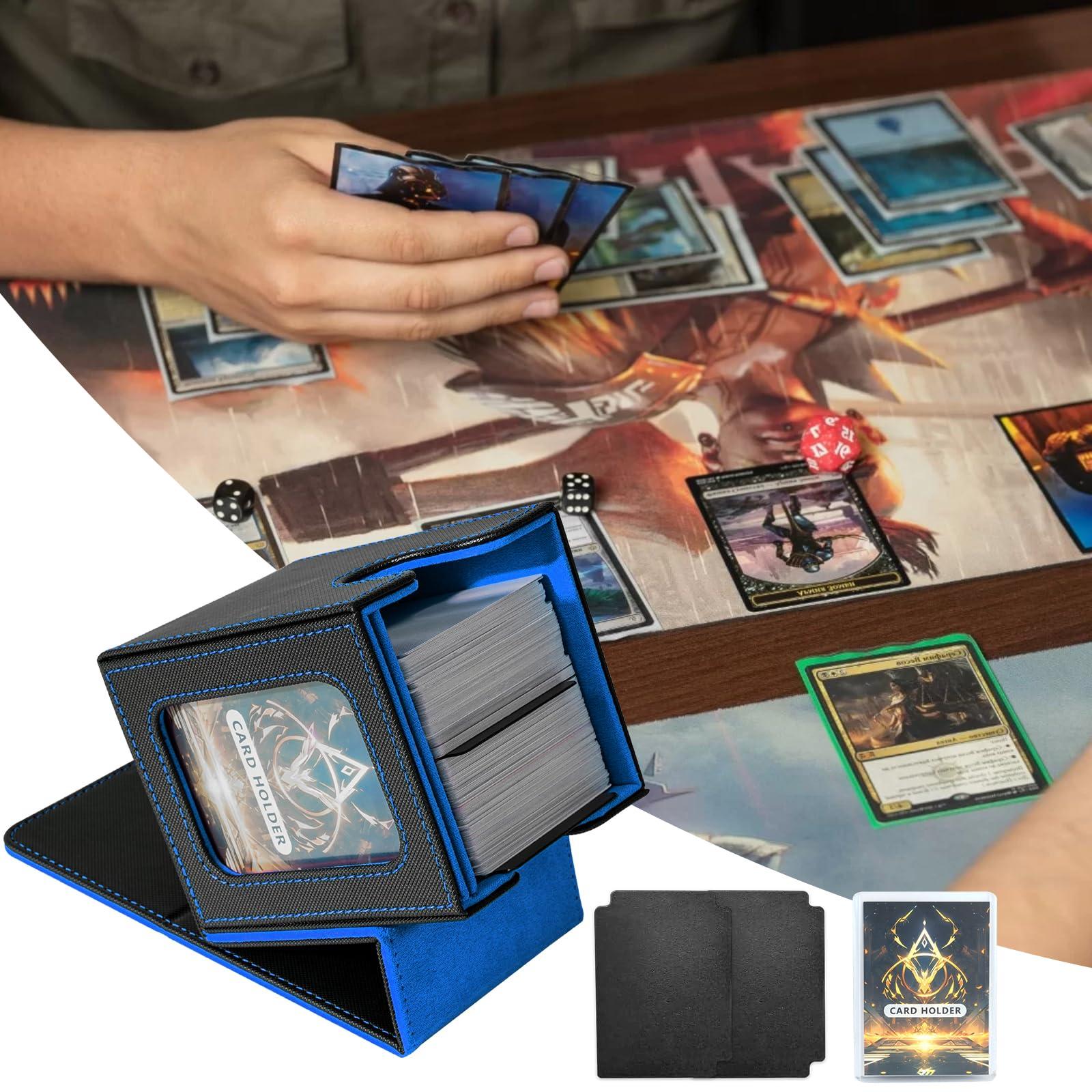 Jaffzora Jaffzora Card Deck Box for MTG Commander, Magnetic Card Display Case,TCG Card Storage Box, Holds 100 Double-Sleeved Cards, Black&Blue