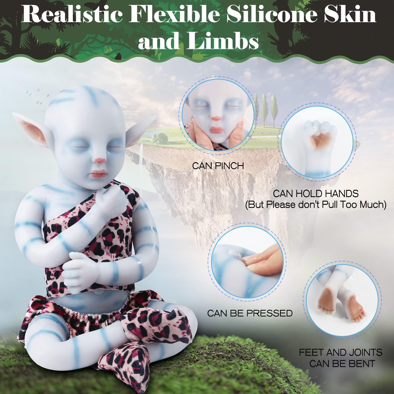 Vollence Vollence 17 inch Avatar Sleeping Full Body Silicone Baby Dolls, Not Vinyl Dolls, Na\'vi Reborn Full Silicone Baby for Kid Boy