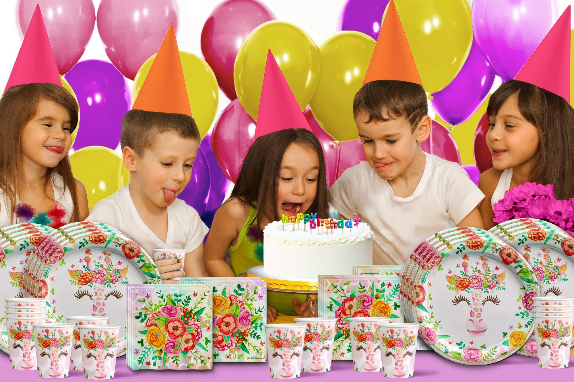 Birthday Galore Giraffe Floral Birthday Party Supplies - Giraffe Party Supplies - Zoo Animal Party Supplies - Safari Animal Party Supplies | Tableware Set Includes Plates Napkins and Cups | Kit for 16