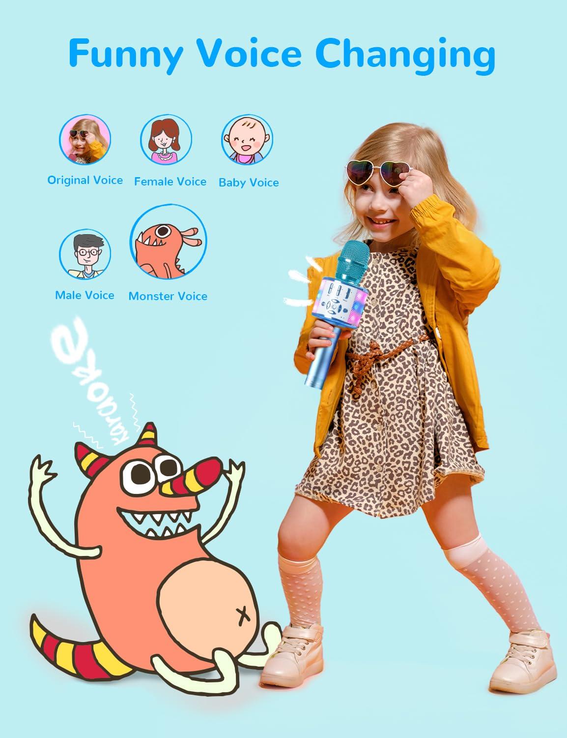 Amazmic Amazmic Kids Karaoke Microphone Machine Toys for Girls Bluetooth Microphone with LED Light, Birthday Gift for Girls Boys 3 4 5 6 7 8 9 10 11 12 Year Old Kids Toys(Blue)