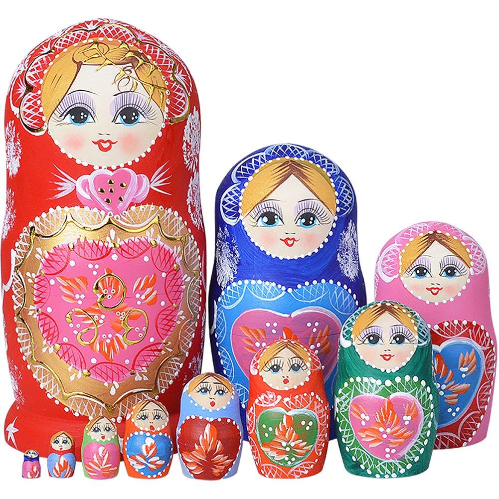 YAKELUS YAKELUS Russian Nesting Dolls for Kids Matryoshka Doll 10pcs Handmade